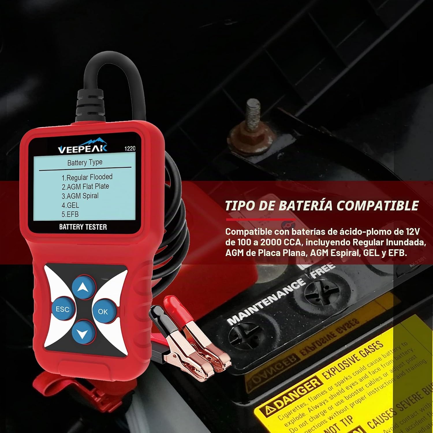 Veepeak Probador de Batería de Coche de 12V, Probador de Carga Auto...
