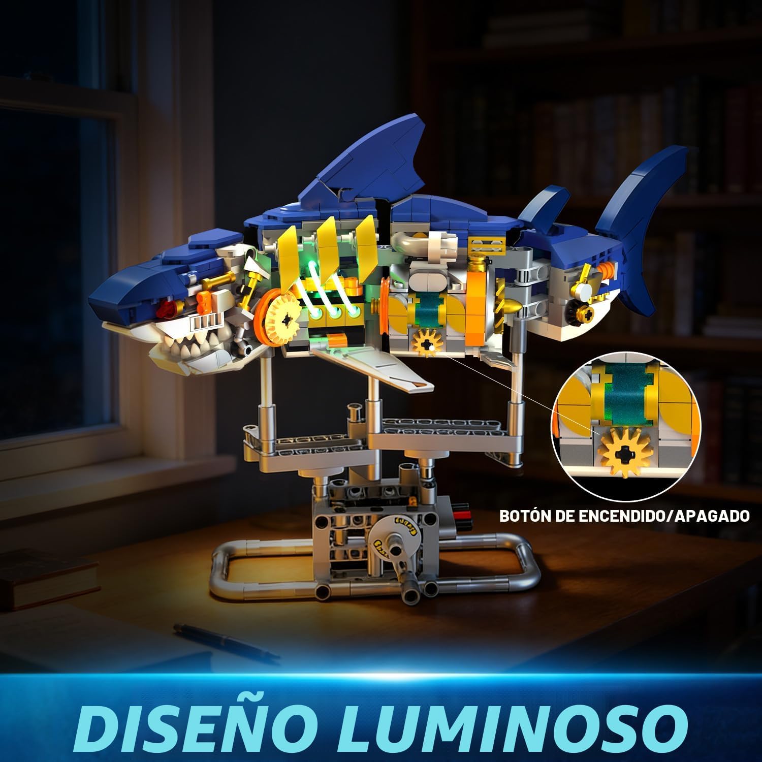 INSOON Juego de construcción mecánico de tiburón con luz LED, 687 p...