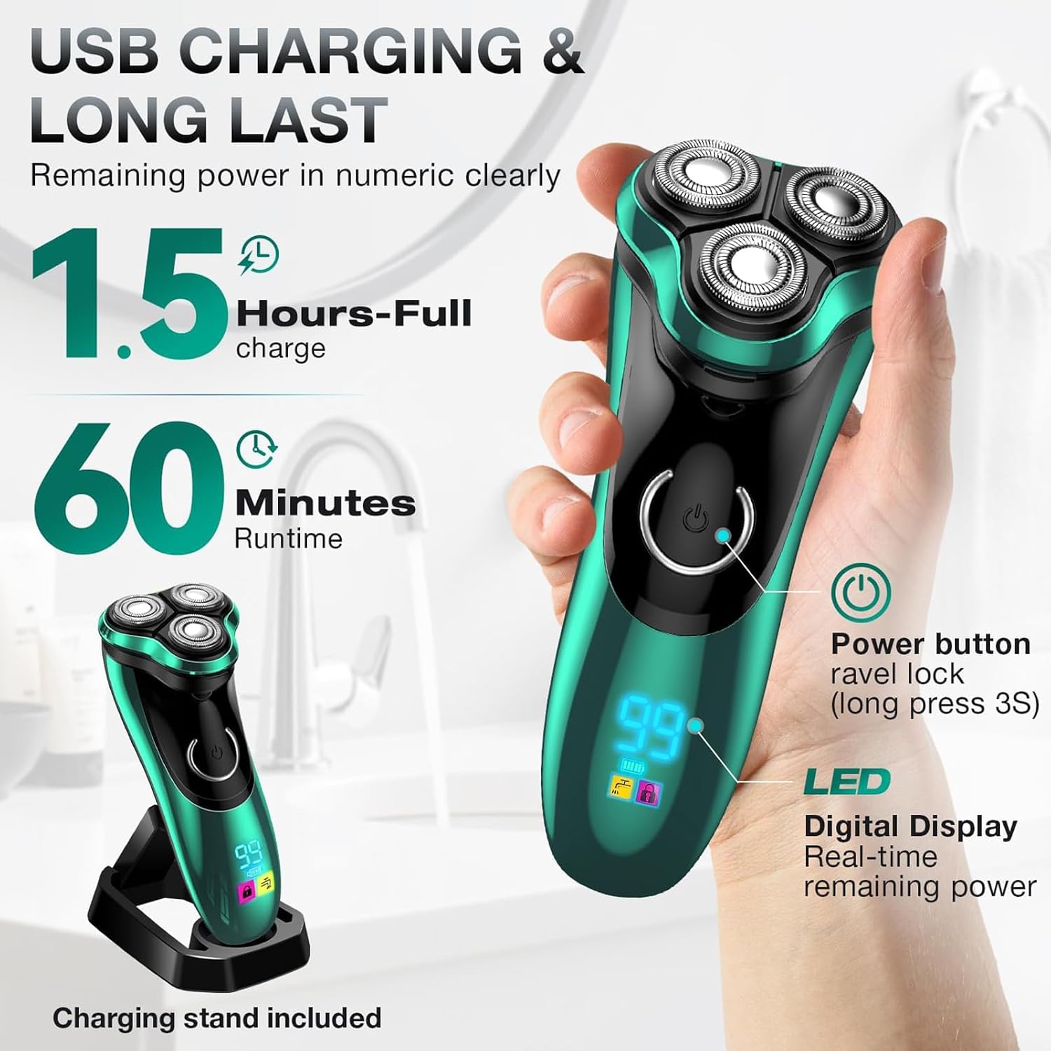 Maquinilla de afeitar eléctrica para hombres, rasuradora giratoria...