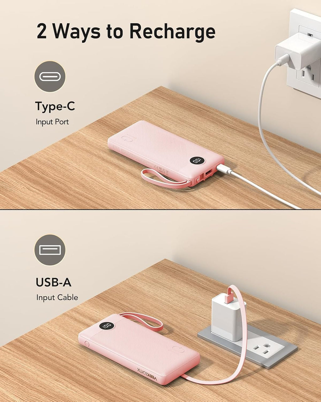 VEEKTOMX Cargador portátil con cables integrados, banco de energía...
