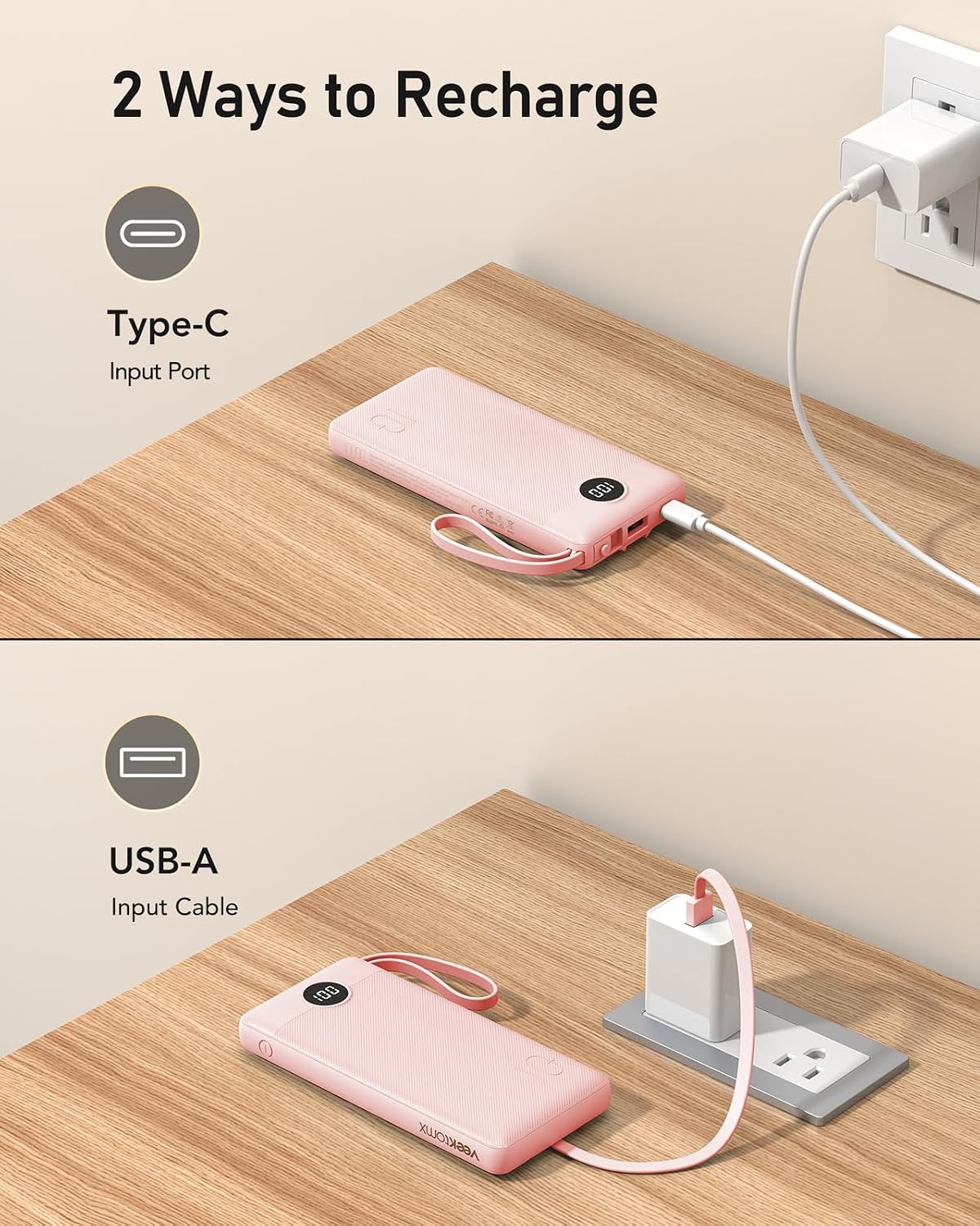 VEEKTOMX Cargador portátil con cables integrados, banco de energía...
