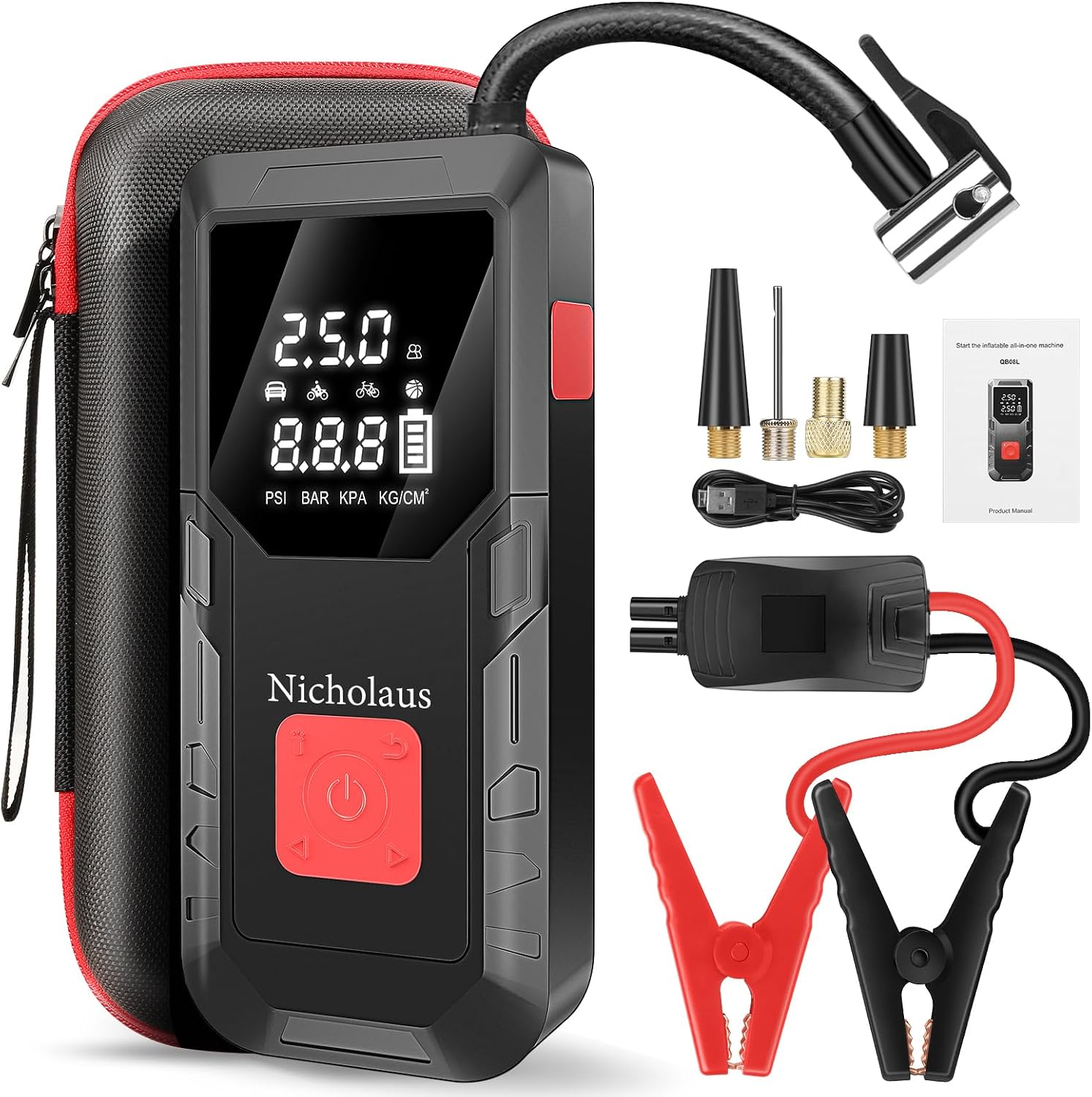 Nicholaus Arrancador de batería de coche de 12 V, 8000 mAh, 2800 A...