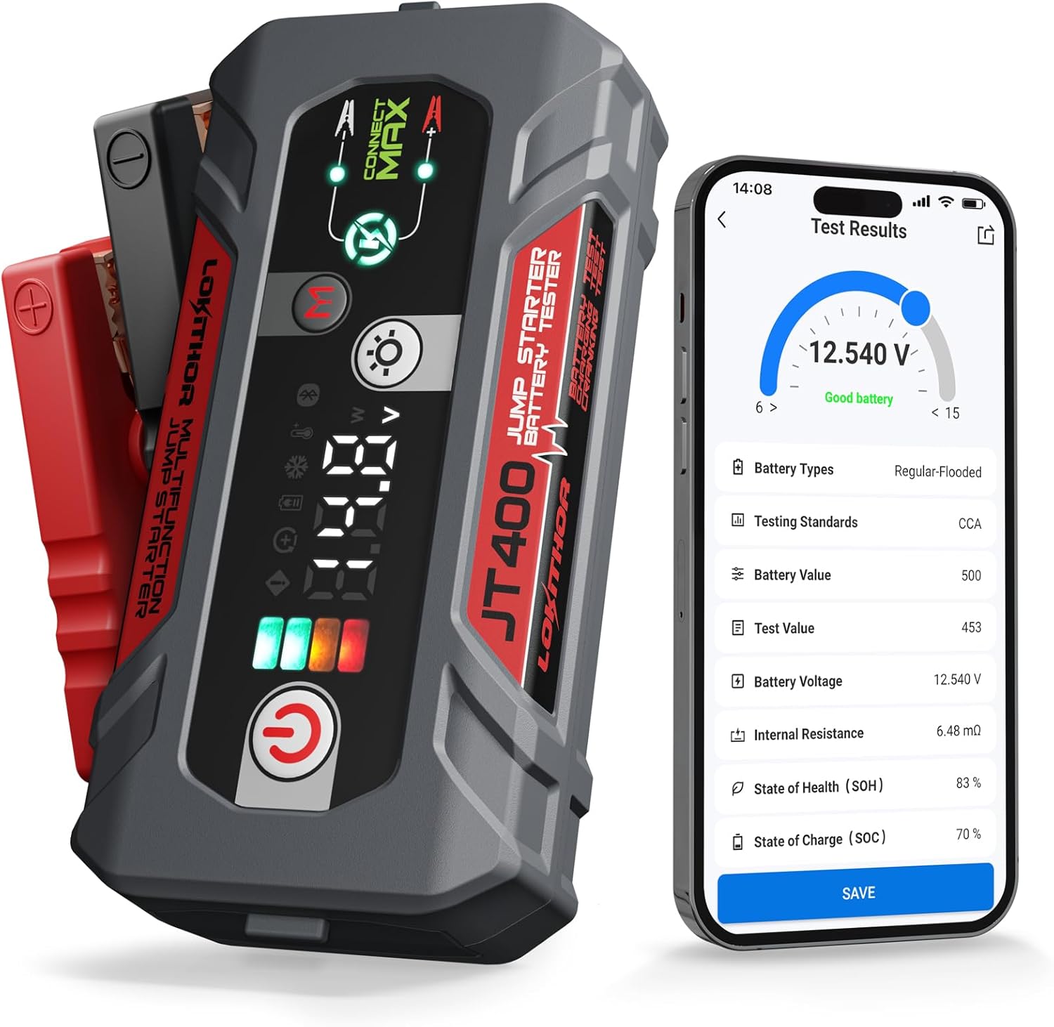 LOKITHOR JT400 Arrancador de salto con probador de batería (8.5L de...