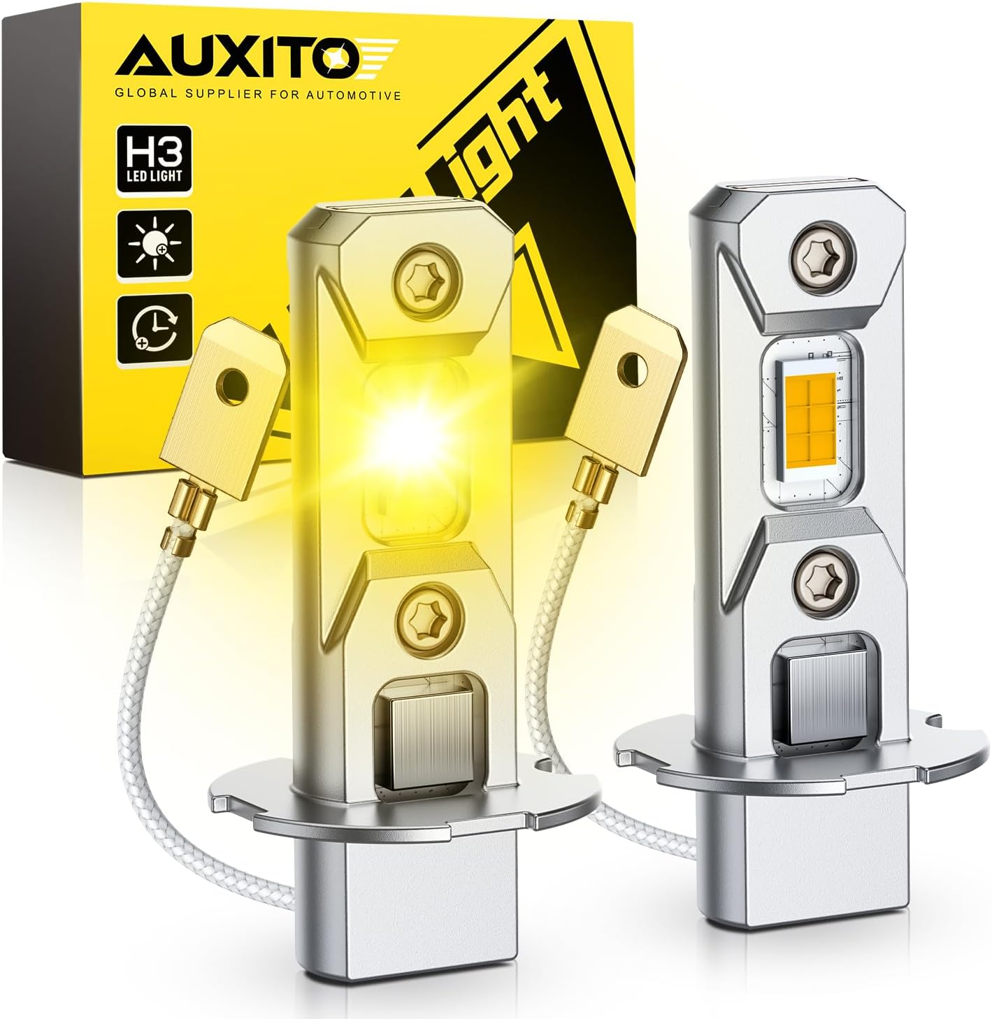 AUXITO Bombilla LED antiniebla H3, 3000 K amarillo ámbar, 46000 lm...