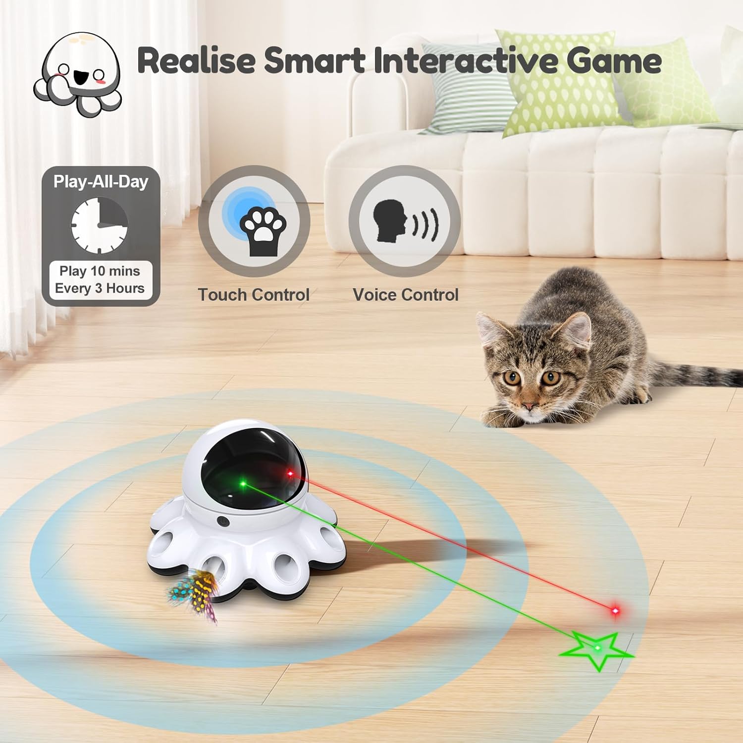 ORSDA Juguete Láser para Gatos, 2 en 1 Interactivo Automático Activ...