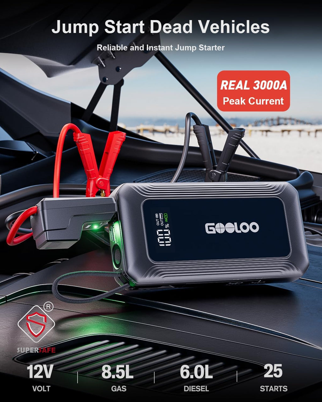 GOOLOO Arrancador G7 3000A Supersafe con cable USB-C integrado de 4...