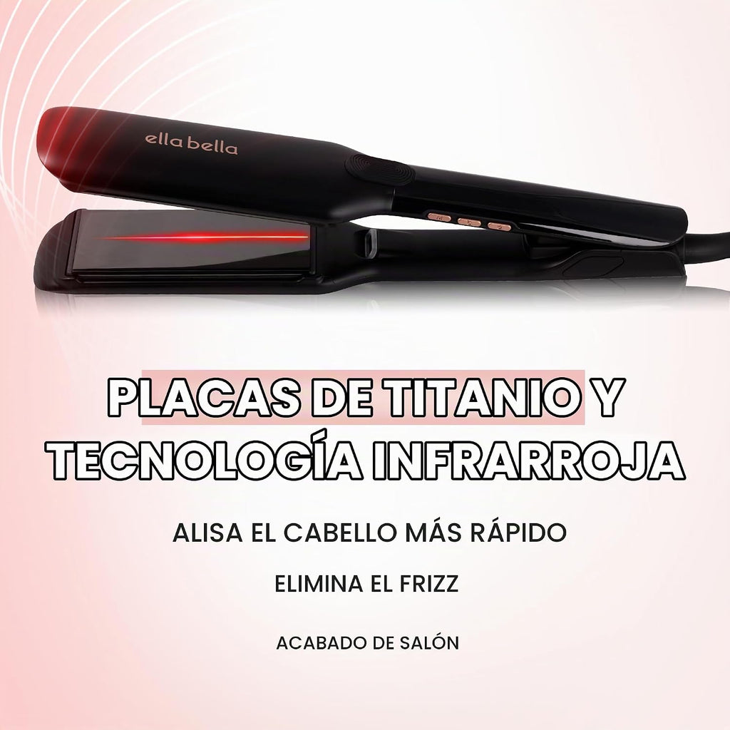 ELLA BELLA® Plancha plana de titanio para alisar el cabello (con in...