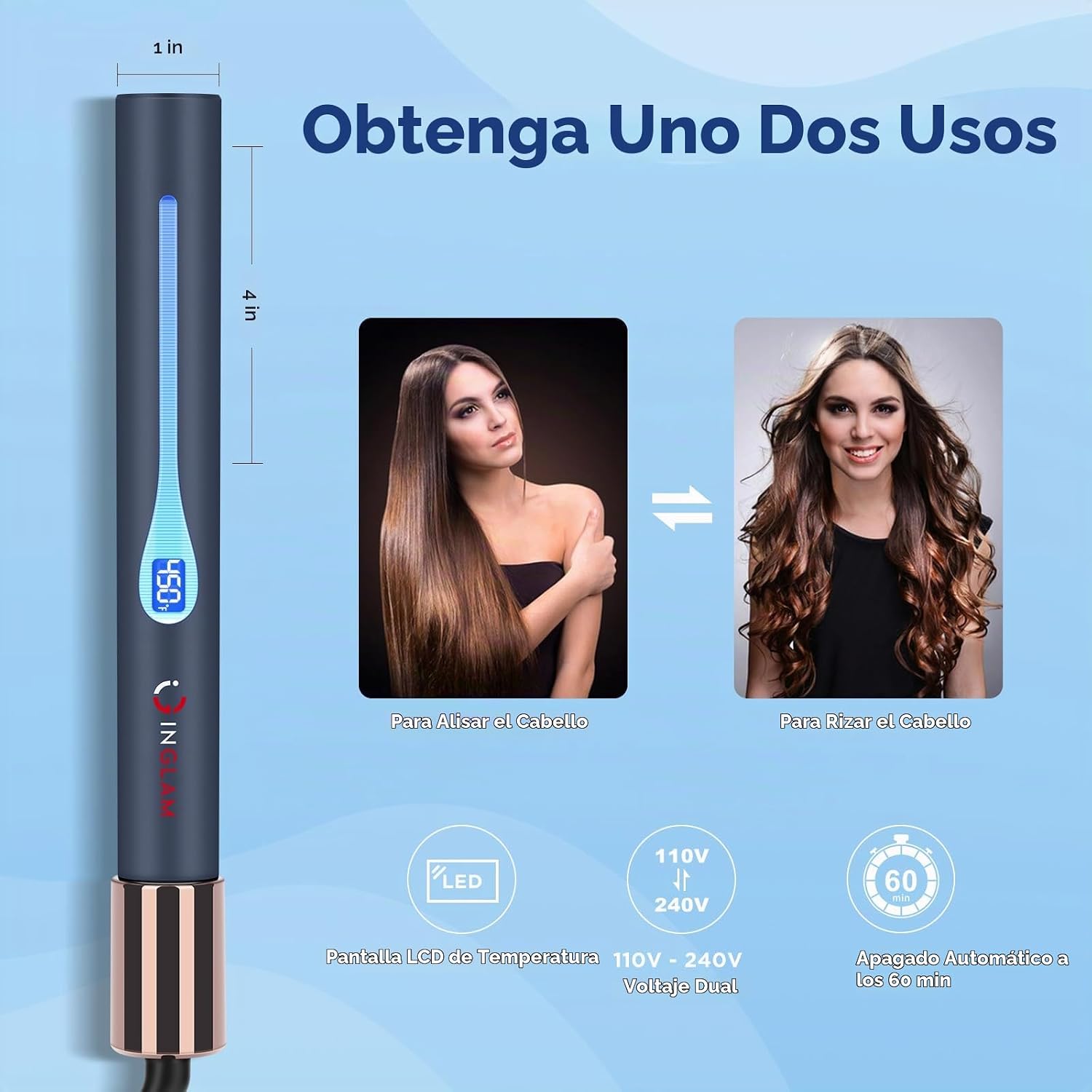 IG INGLAM - Plancha plana de titanio para alisar el cabello, rizado...
