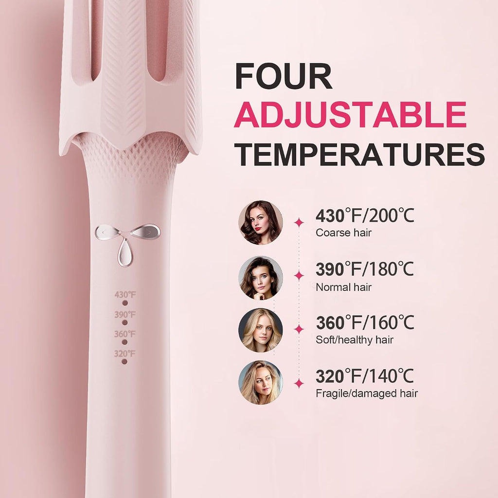 Rizador de pelo giratorio automático, 4 ajustes de temperatura y te...