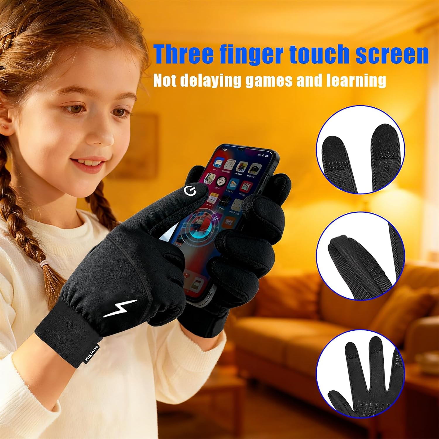 YukiniYa - Guantes de invierno para niños y niñas, térmicos, compat...
