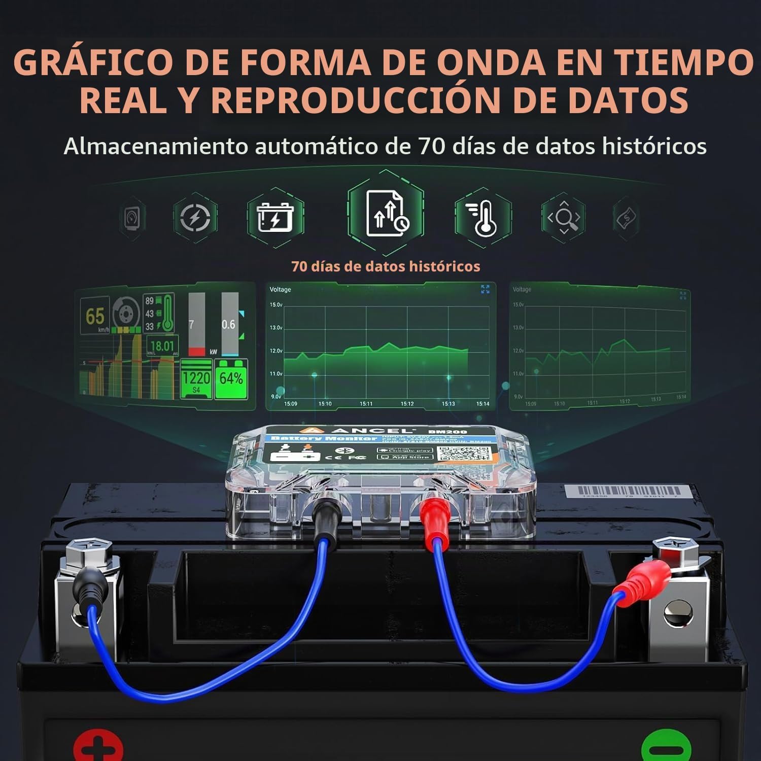ANCEL BM200 Blue-US Monitor de batería 12V Bluetooth automotriz | P...