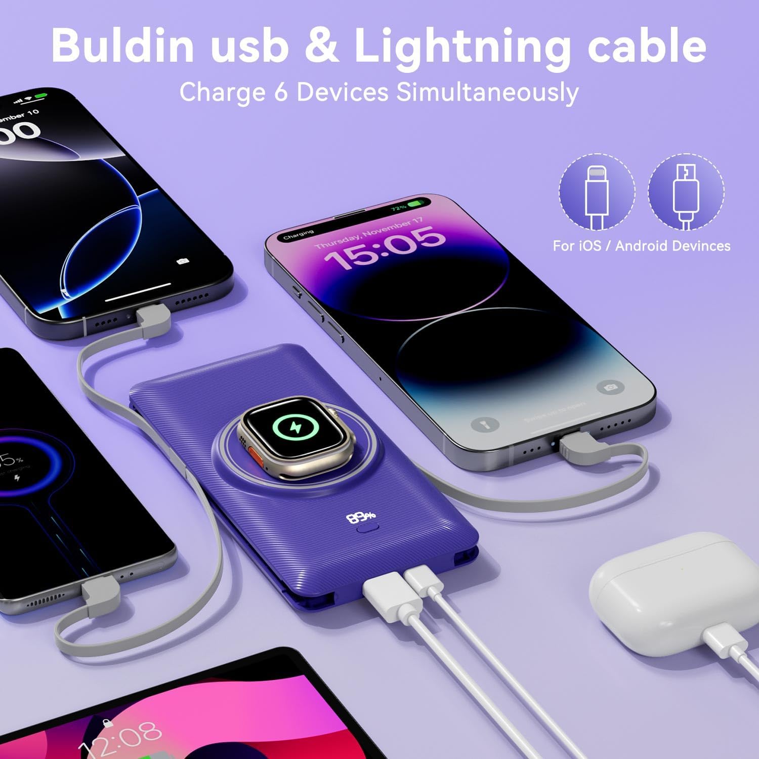 LUCKYFELLOW Cargador portátil magnético de 10000 mAh para iWatch y...