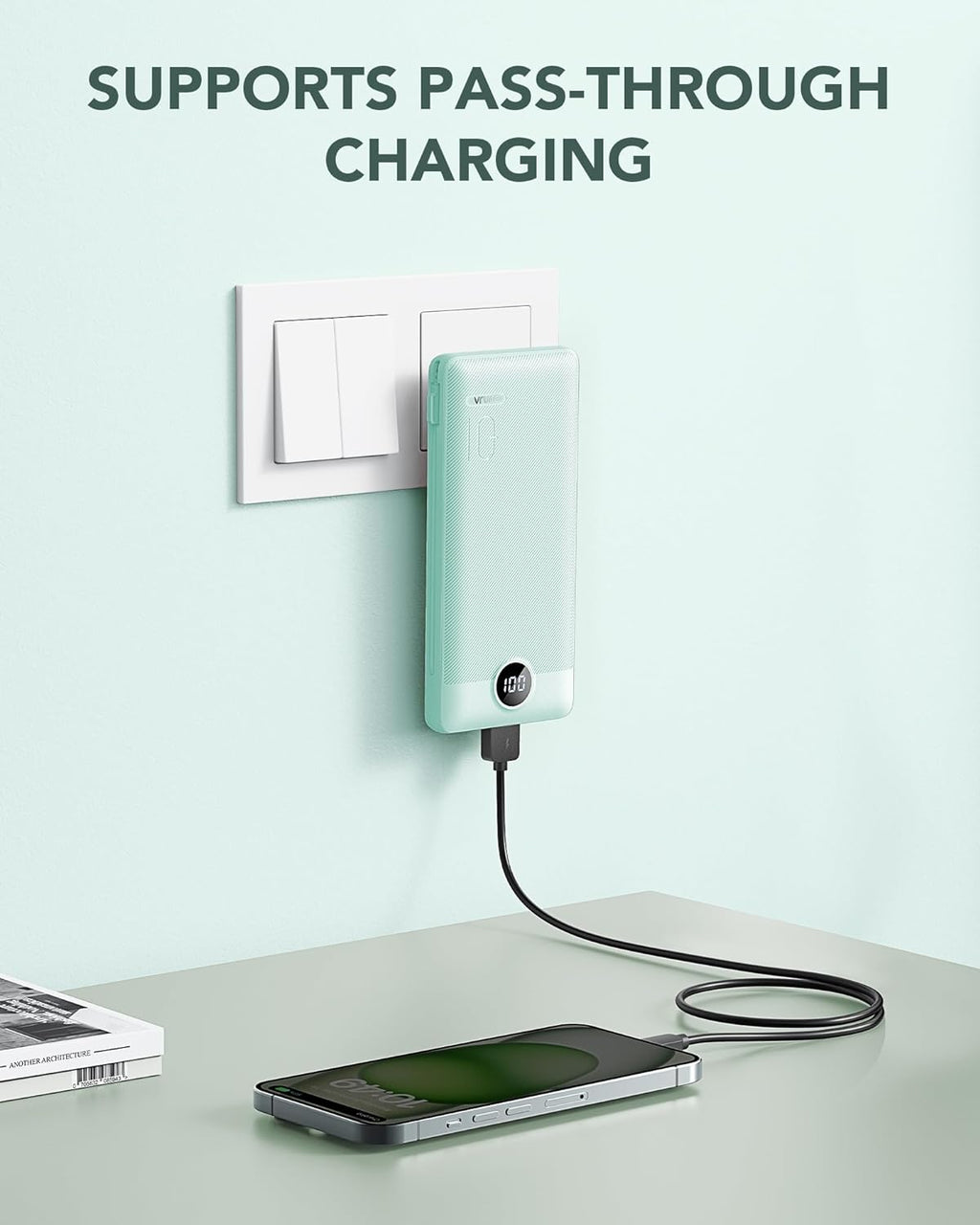 VRURC Cargador portátil con cables integrados y enchufe de pared de...