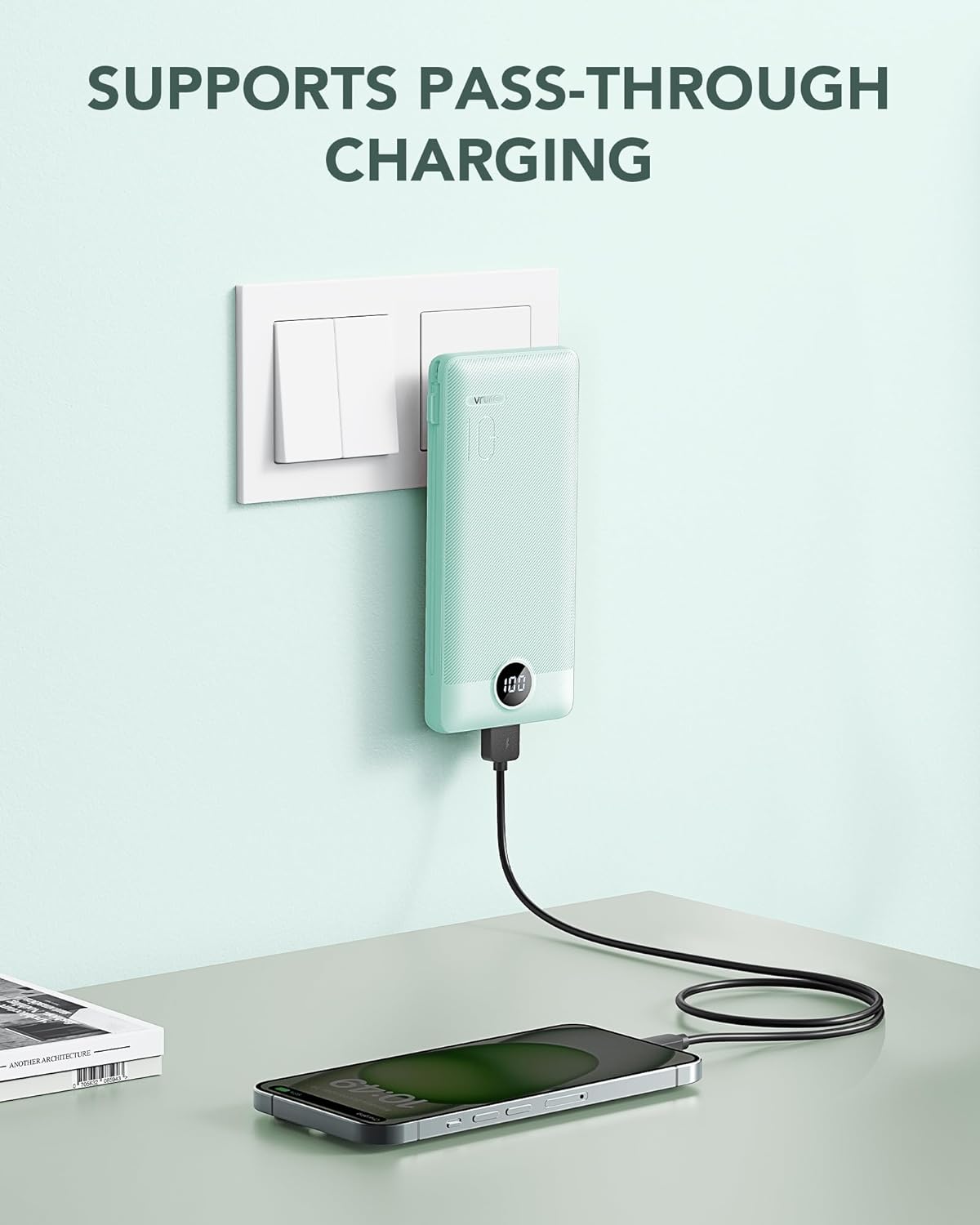 VRURC Cargador portátil con cables integrados y enchufe de pared de...