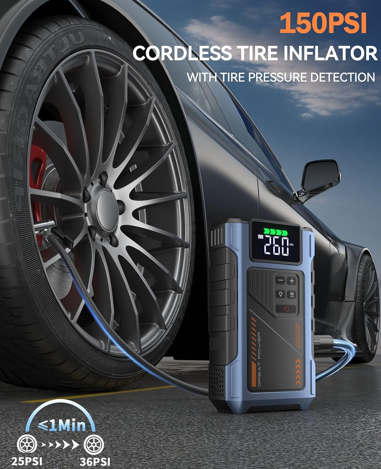 Cargador de Batería de Coche Arrancador de Salto con Compresor de A...