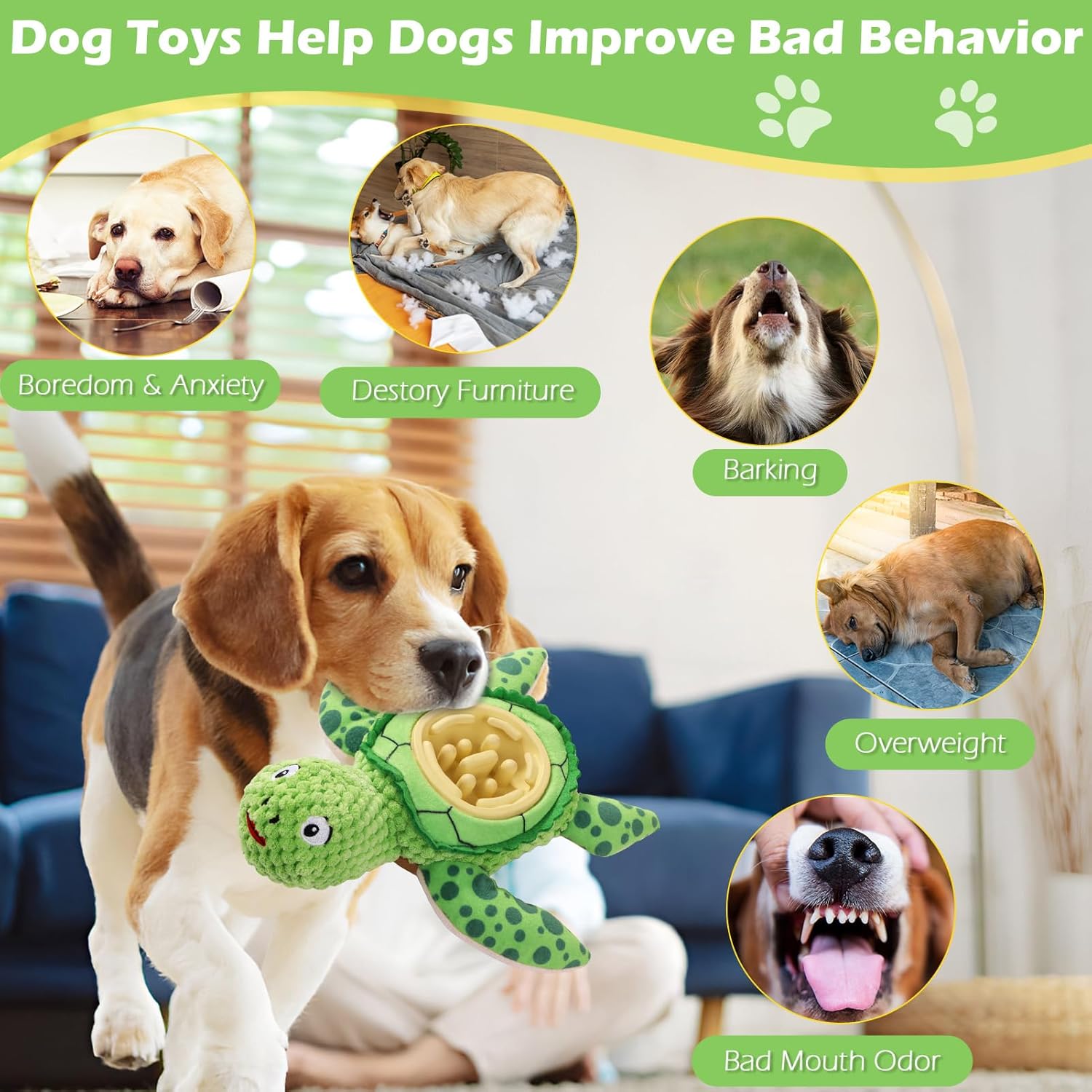 ZYBDP Juguete interactivo para perros, peluche de tortuga verde con...