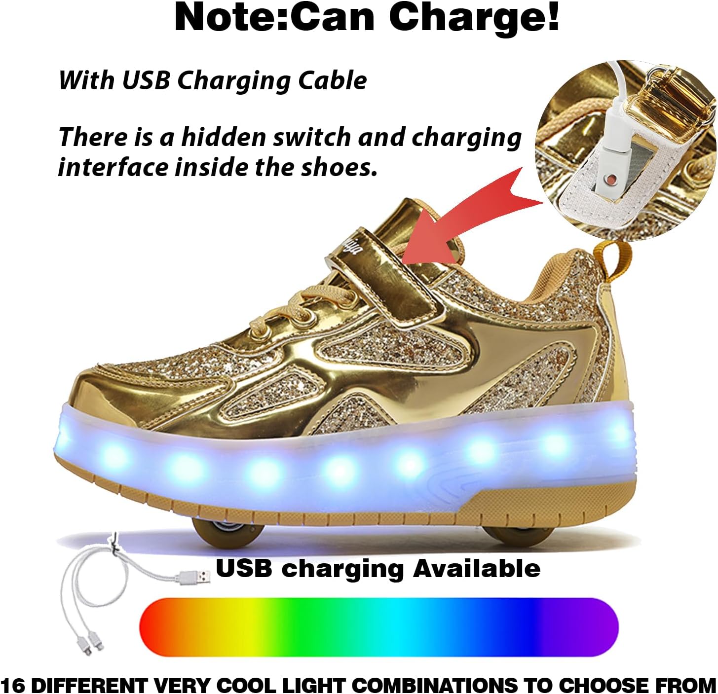 HOVERKICKES Zapatos de patinaje LED para niños y niñas, tenis con r...