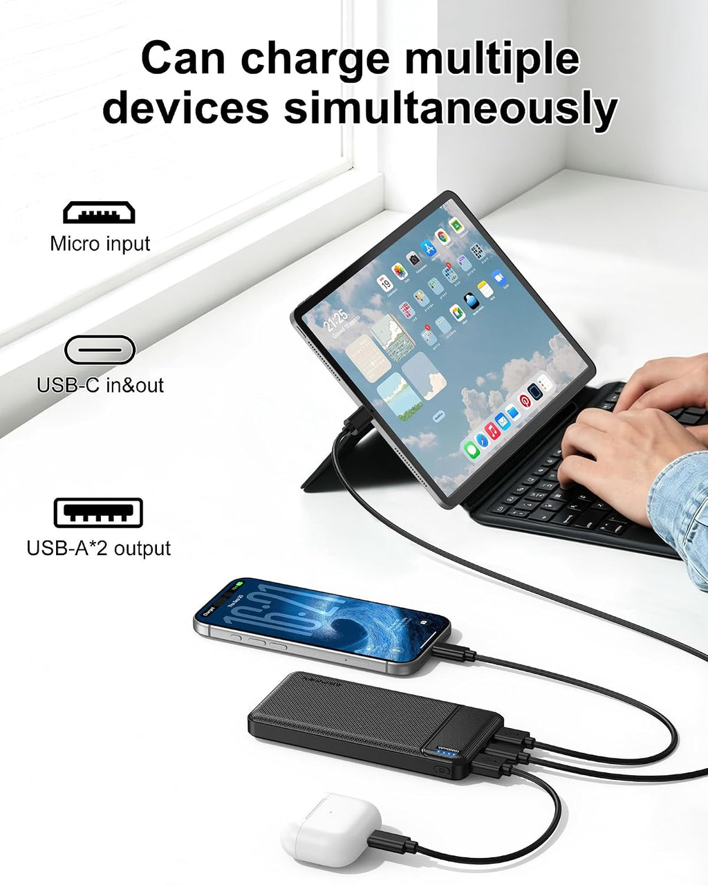 AsperX Paquete de 2 cargadores portátiles de salida USB C de 10000...