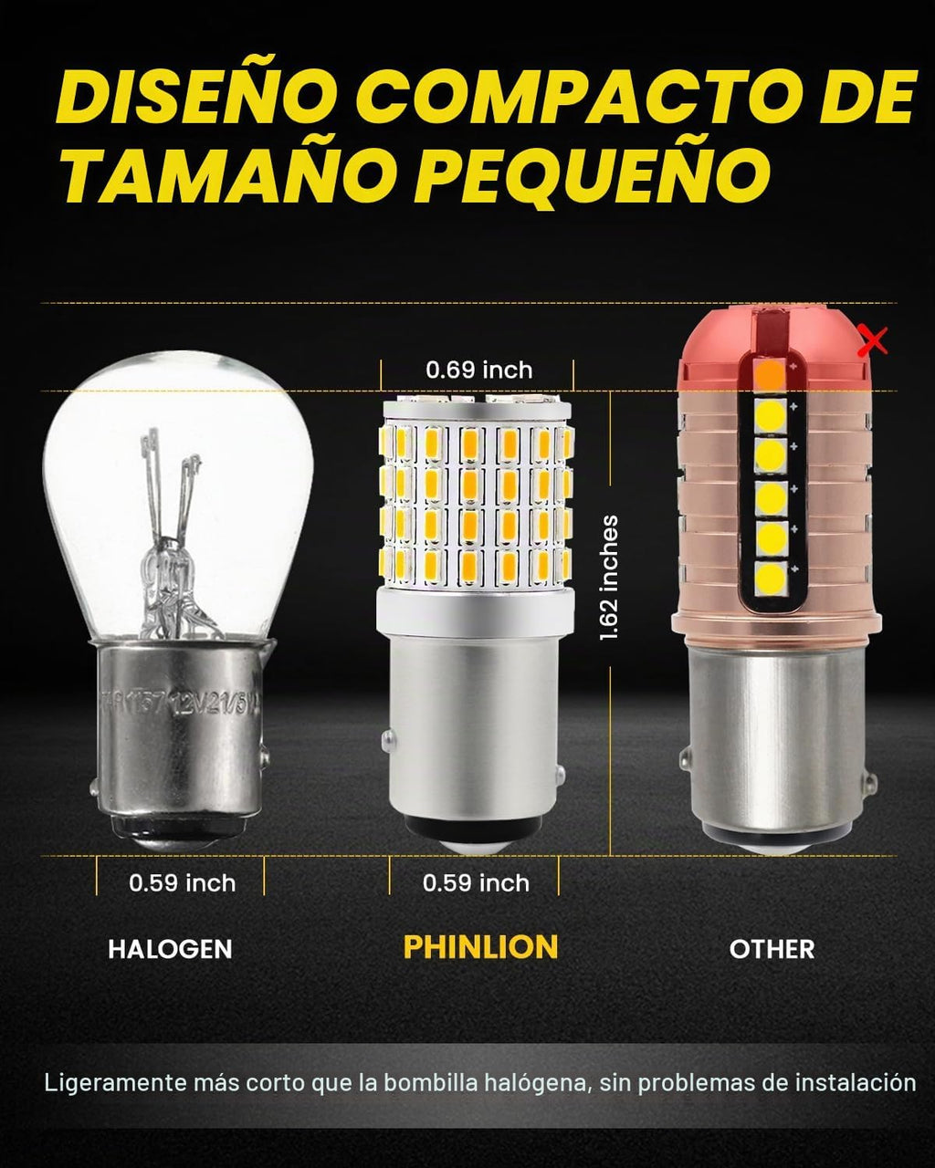 PHINLION Bombilla LED amarillo ámbar 2057 1157, luz intermitente, p...