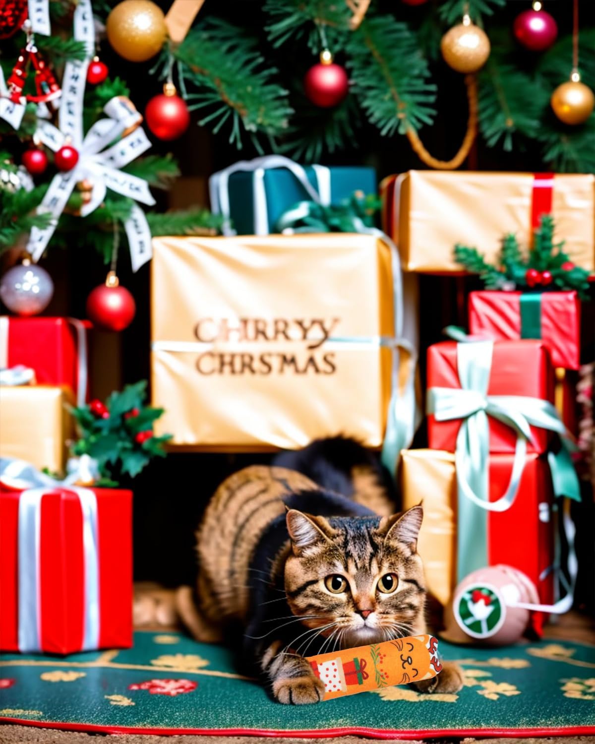 PET SHOW Paquete de 8 juguetes de Navidad para gatos con hierba gat...