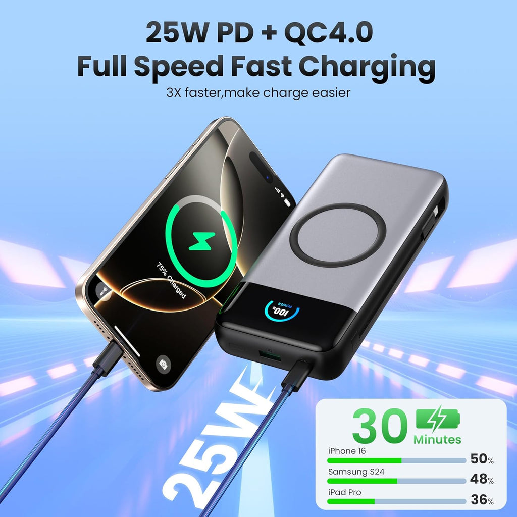 Cargador portátil inalámbrico de 40,800 mAh con cables integrados,...