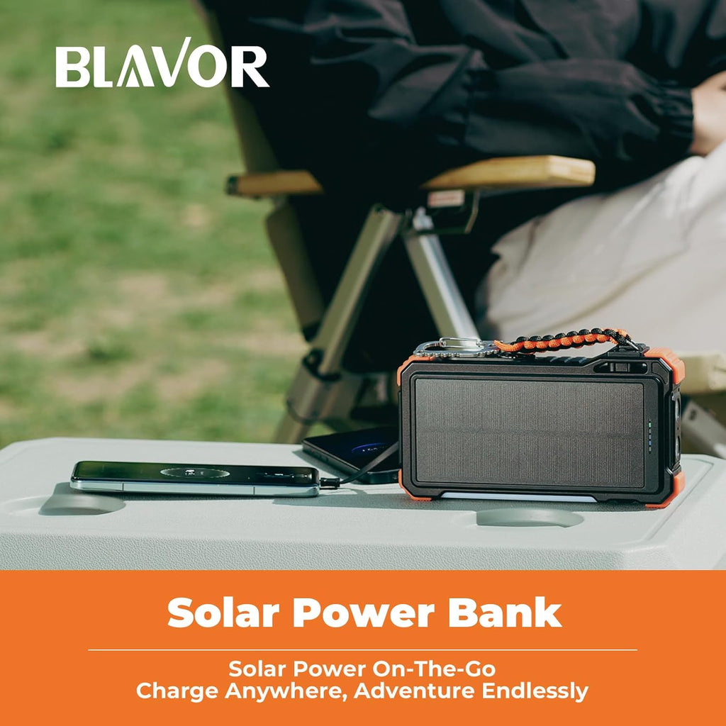 BLAVOR - Banco de energía solar de 20000 mAh con cables incorporado...