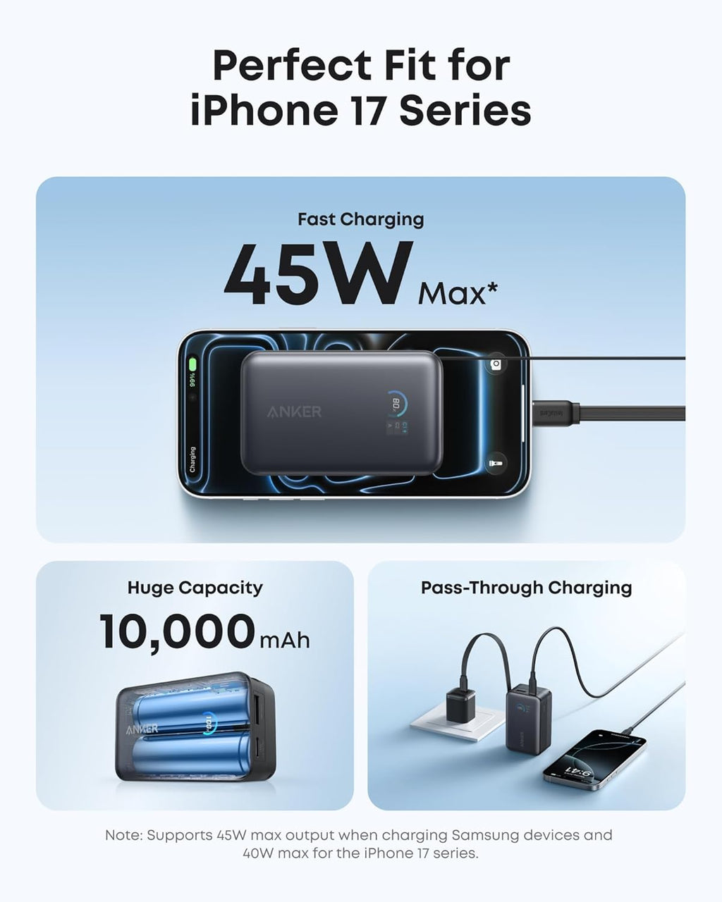 Anker Cargador portátil nano, 45 W 10000 mAh con cable retráctil de...