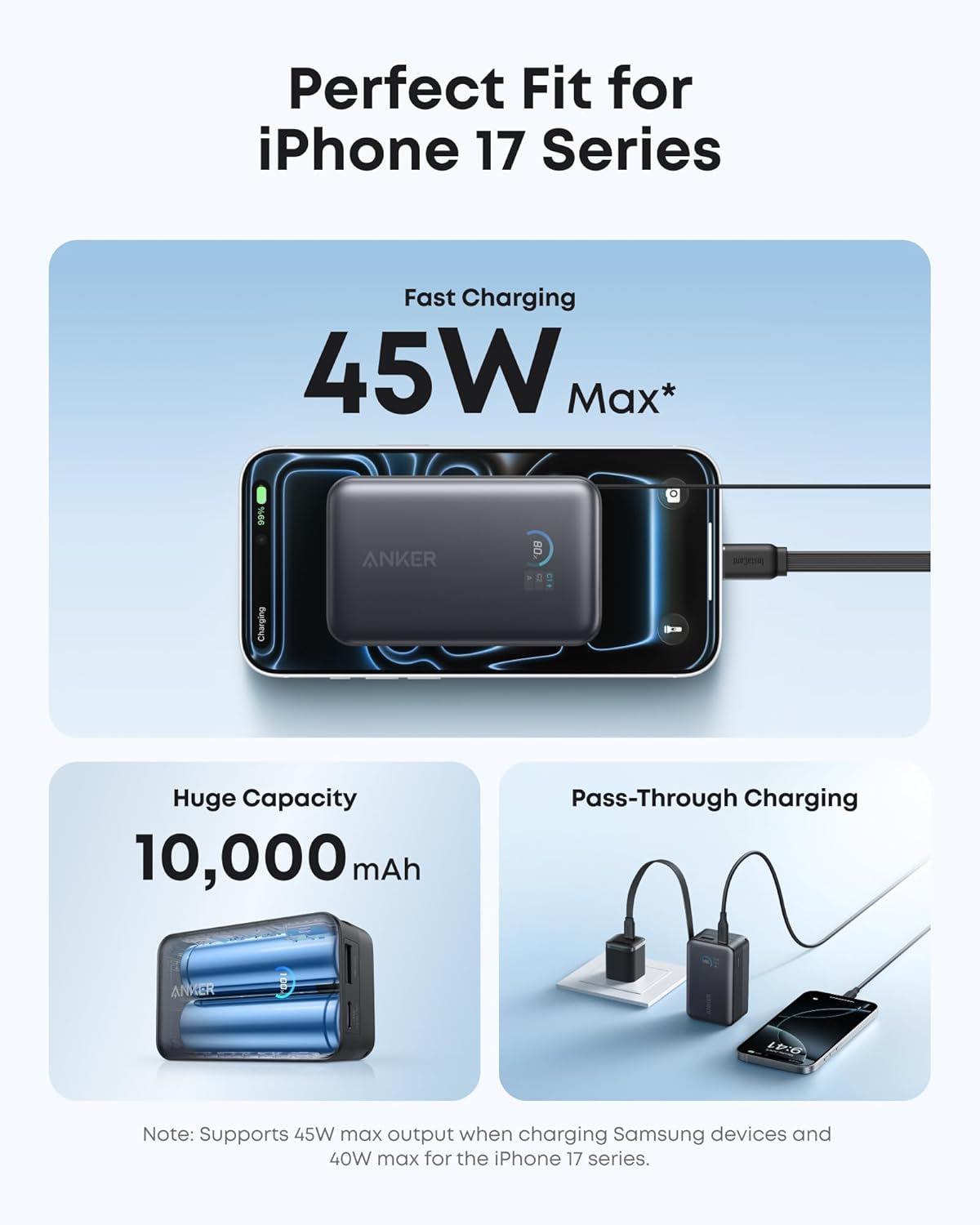 Anker Cargador portátil nano, 45 W 10000 mAh con cable retráctil de...