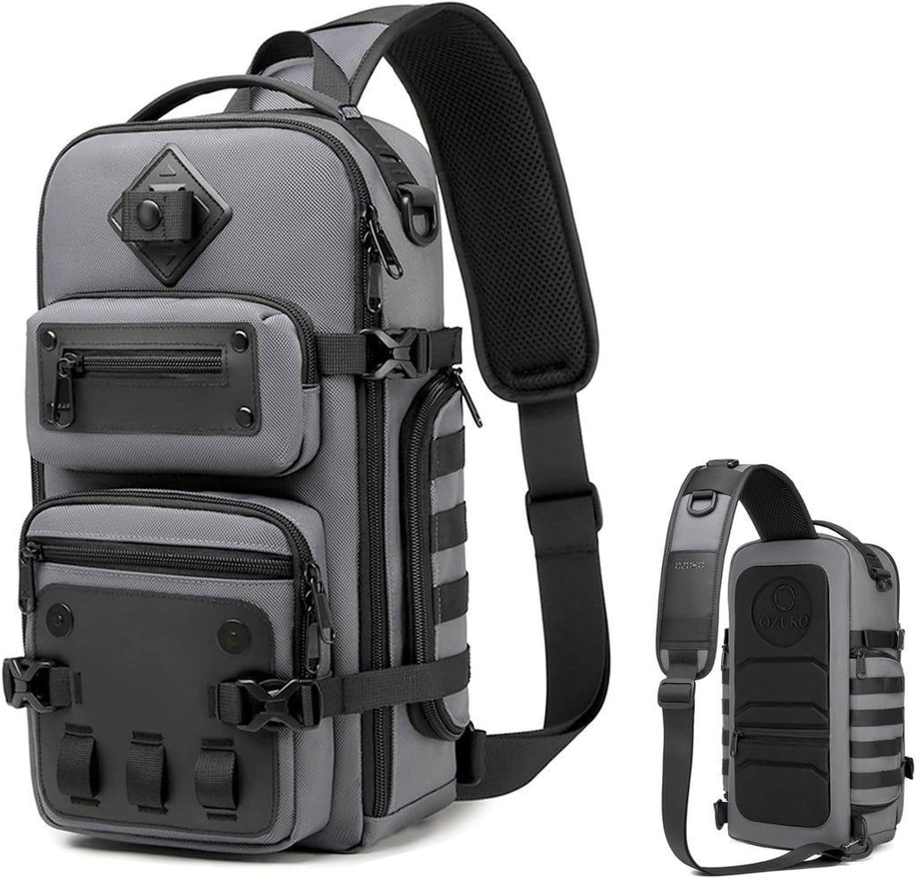 OZUKO Bolsas tácticas para hombres, mochila cruzada impermeable, bo...
