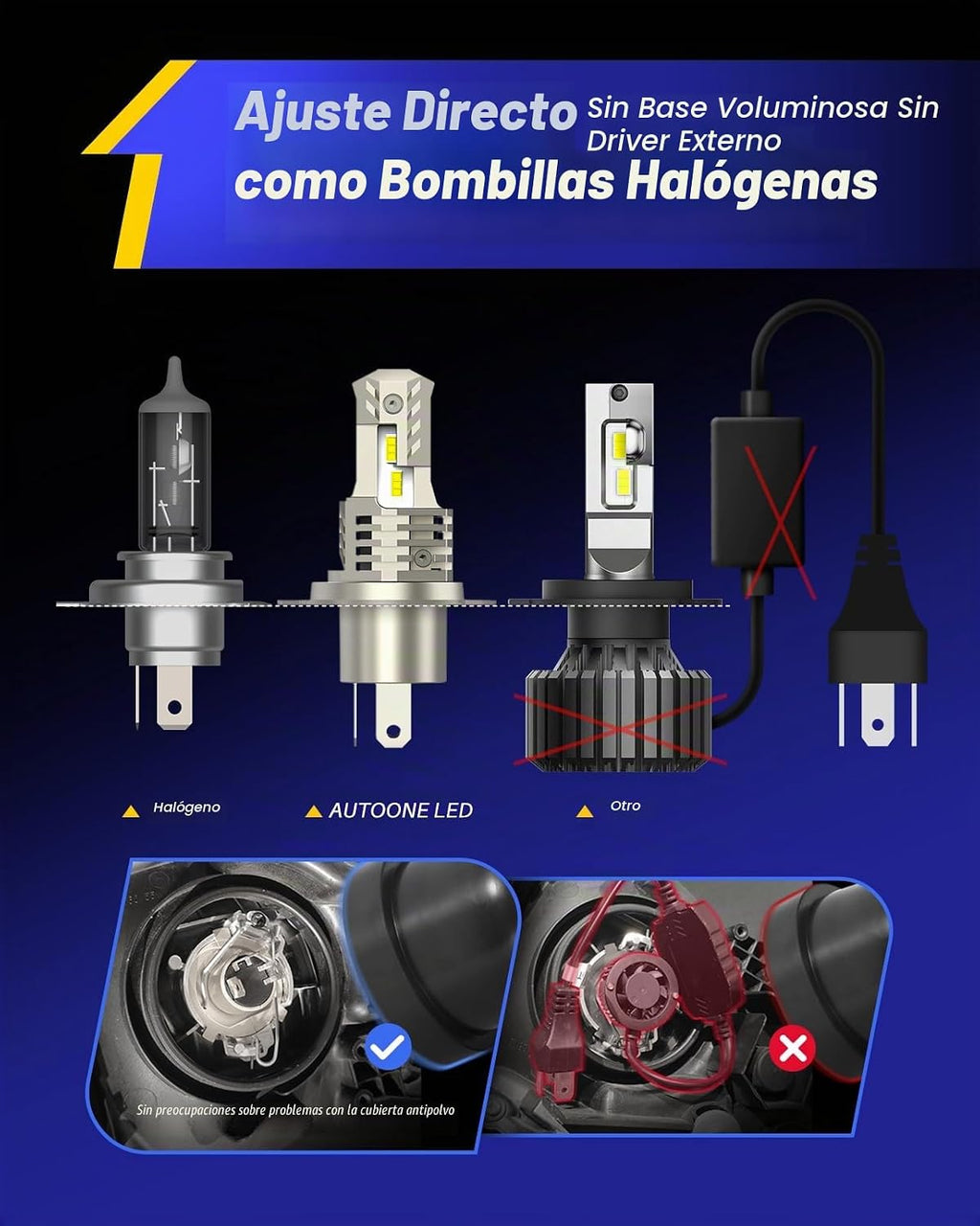 AUTOONE Bombillas LED H4\/9003\/HB2 superbrillantes, luces antinieb...