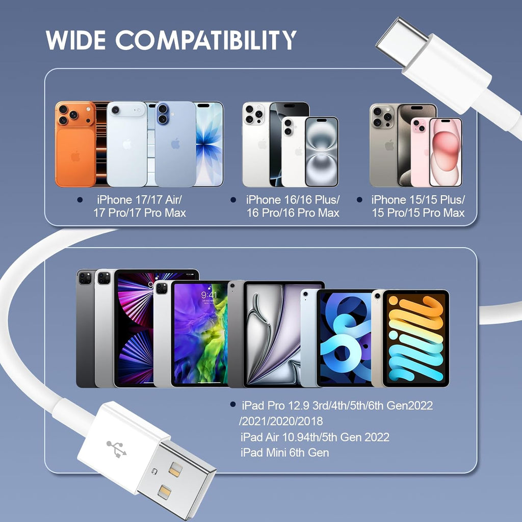 QZIIW Pack de 4 cables Apple USB C de carga rápida de 6 pies para i...