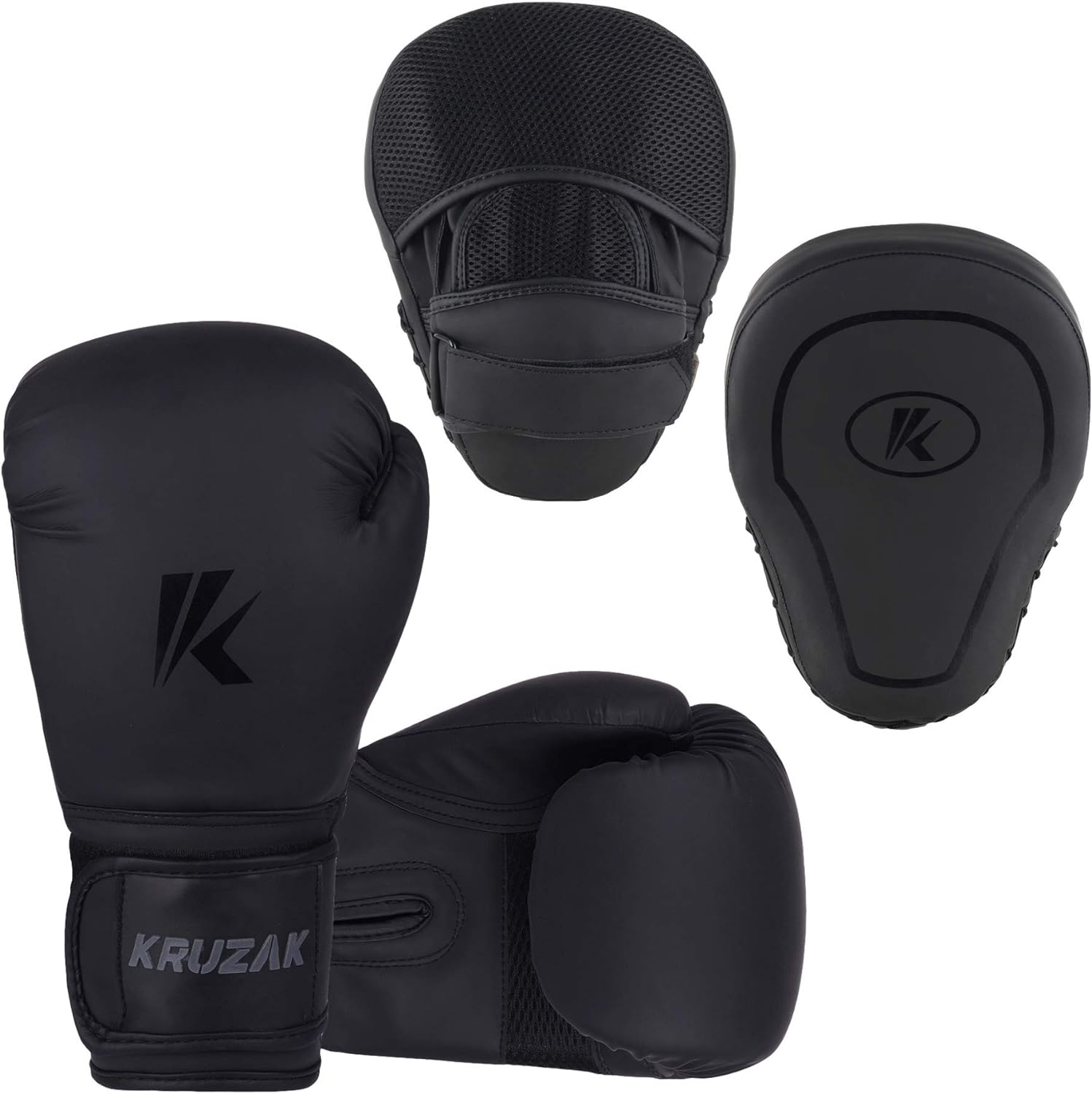 Kruzak - Guantes y almohadillas de boxeo negro mate, juego de entre...