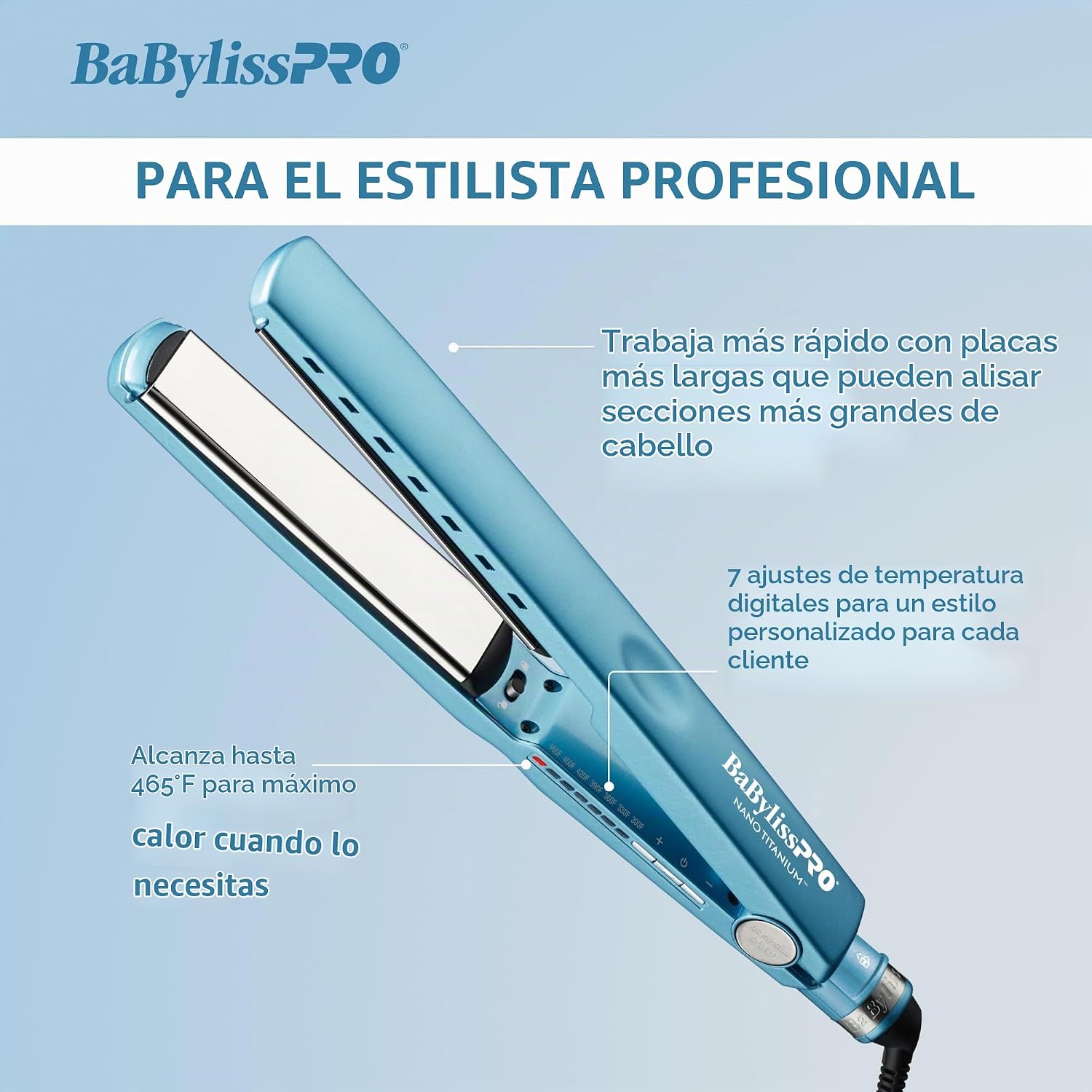 BabylissPRO Nano Titanium Ionic Plancha de pelo, plancha profesiona...