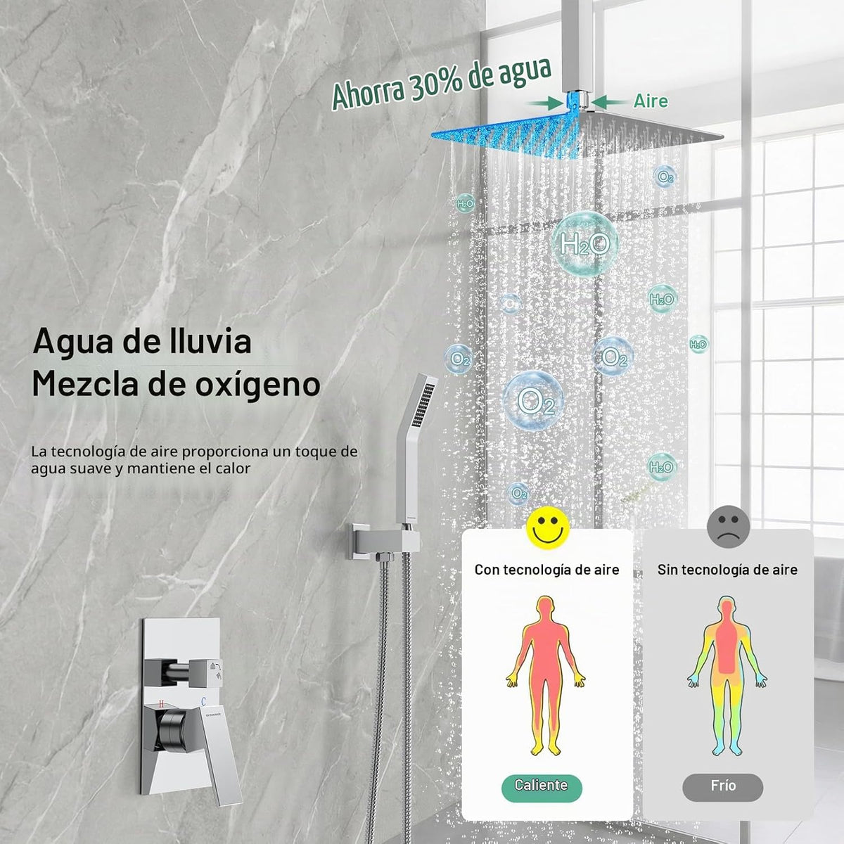 SR SUN RISE SRSH-C1003 - Juego combinado de ducha mezcladora de llu...