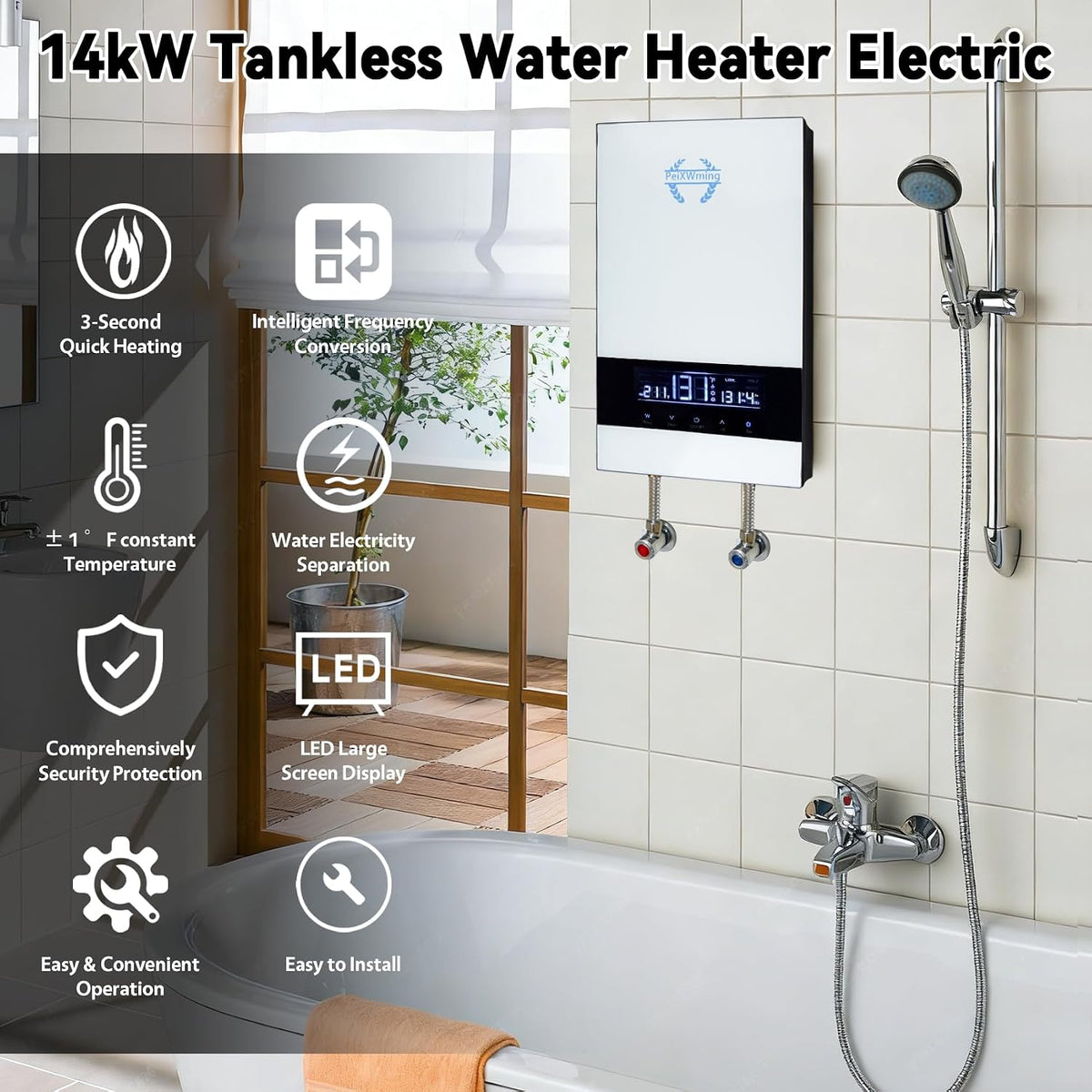 calentador de agua eléctrico sin tanque 14kW, calentador de agua ca...