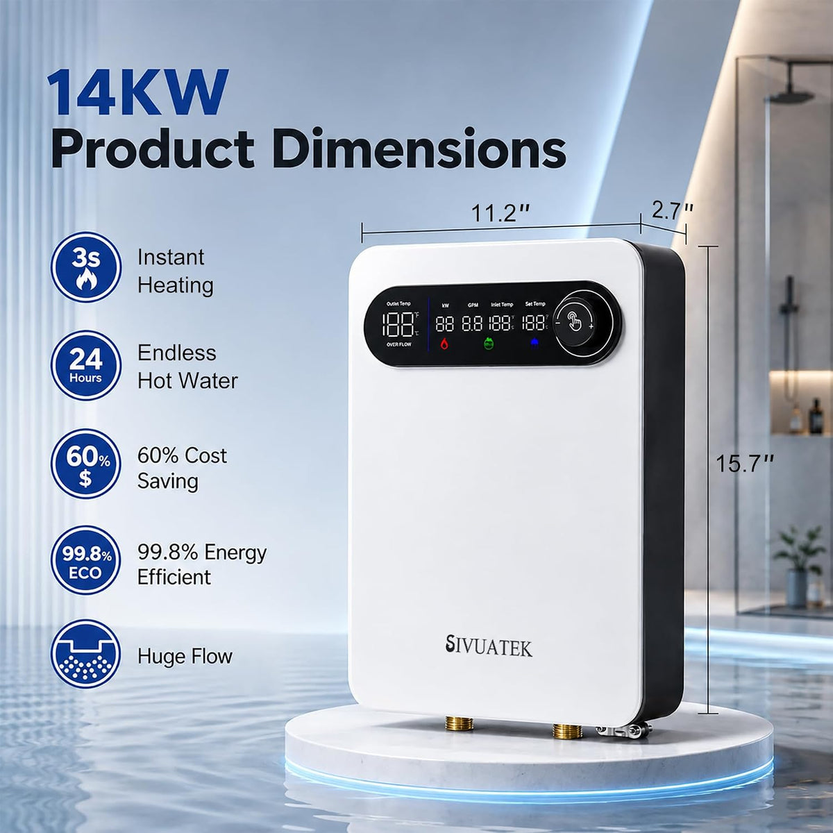 Calentador de agua eléctrico sin tanque de 14kW 240V, fregadero y d...