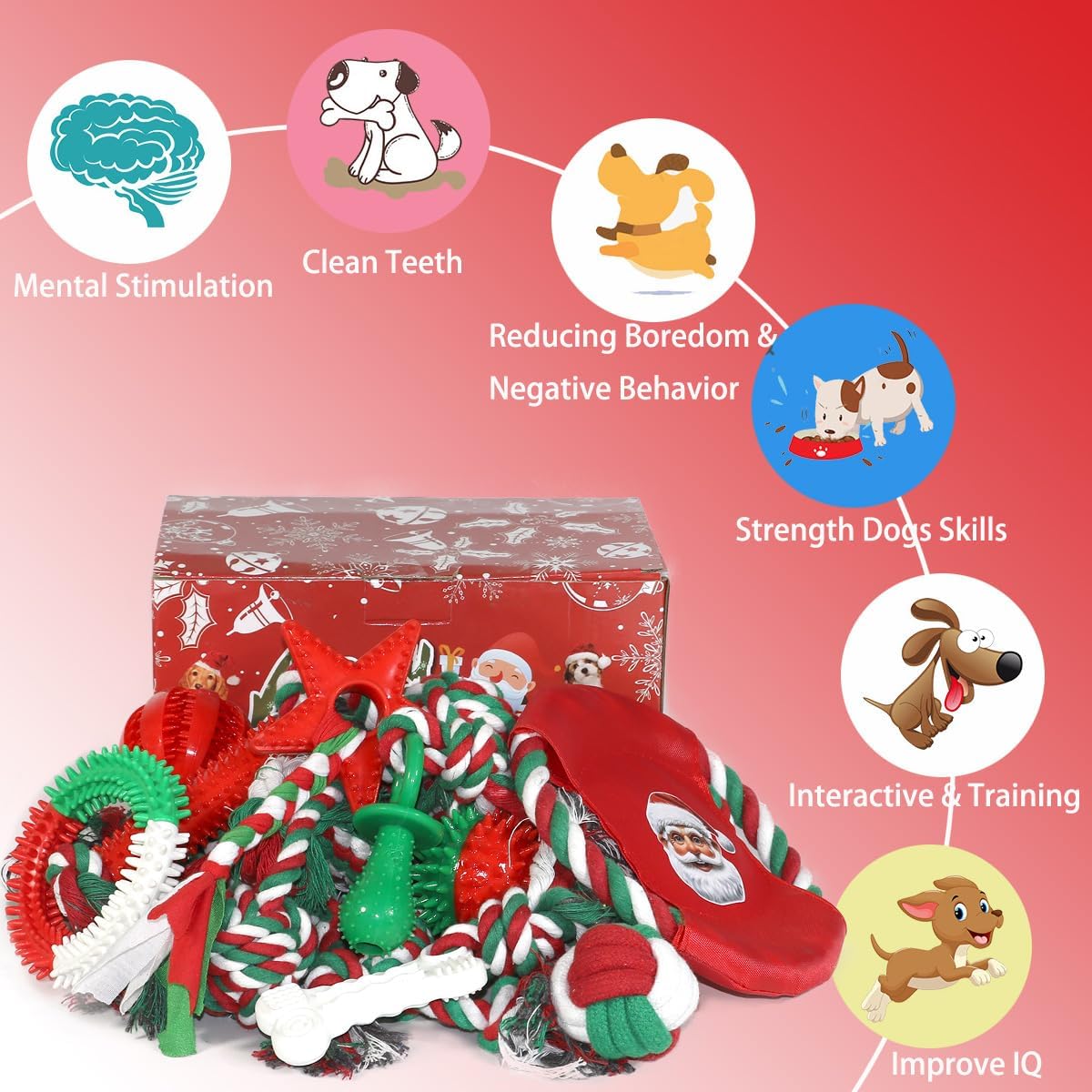 Beiker Paquete de 15 juguetes de Navidad para perros, juguetes mast...