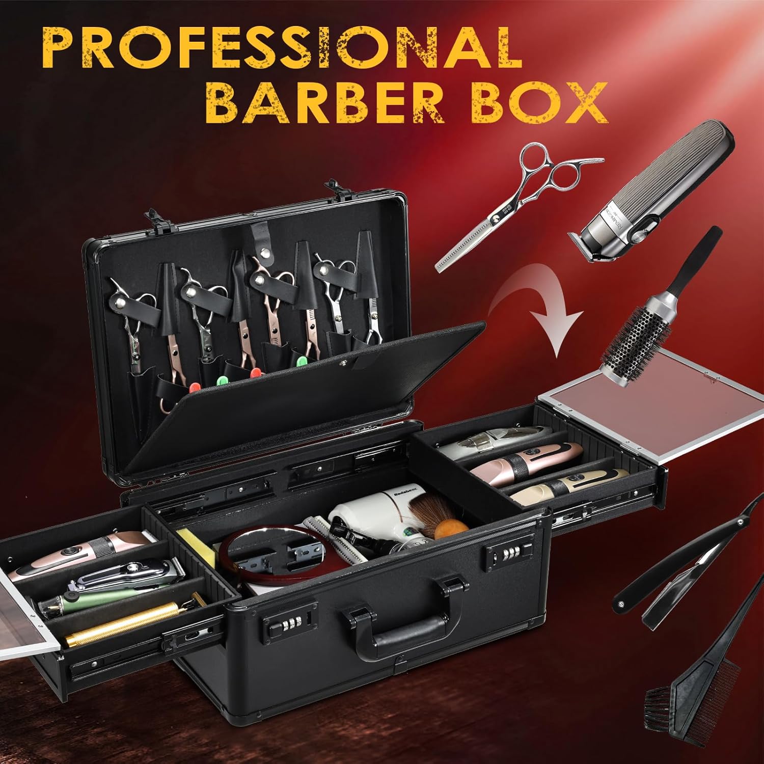 Yueieoun Estuche de Barbero 6 Cortadores con Bandeja Deslizante, Ma...