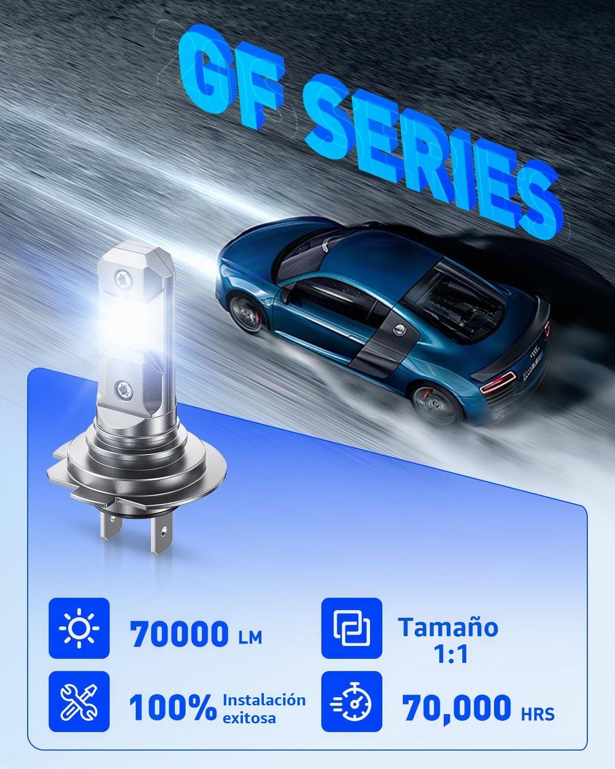 AUTOONE Bombillas LED H7\/H7LL, 70,000 lúmenes, 1200% de brillo, no...