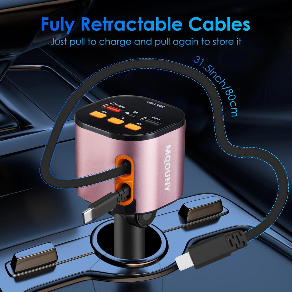 Cargador de coche retráctil, cargador de teléfono para coche rápido...