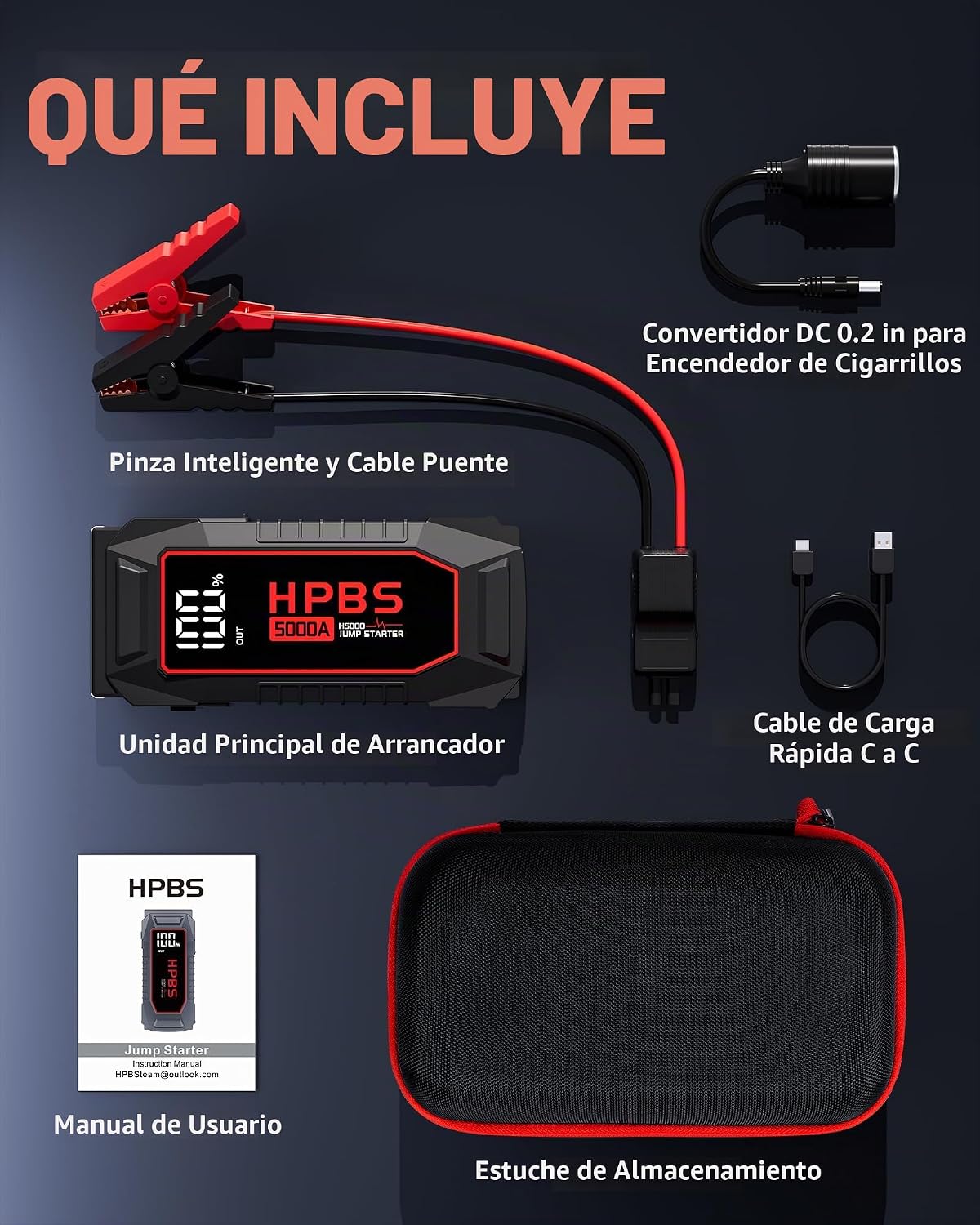 HPBS Arrancador de Coche - Paquete de Batería de Arranque de 5000 A...