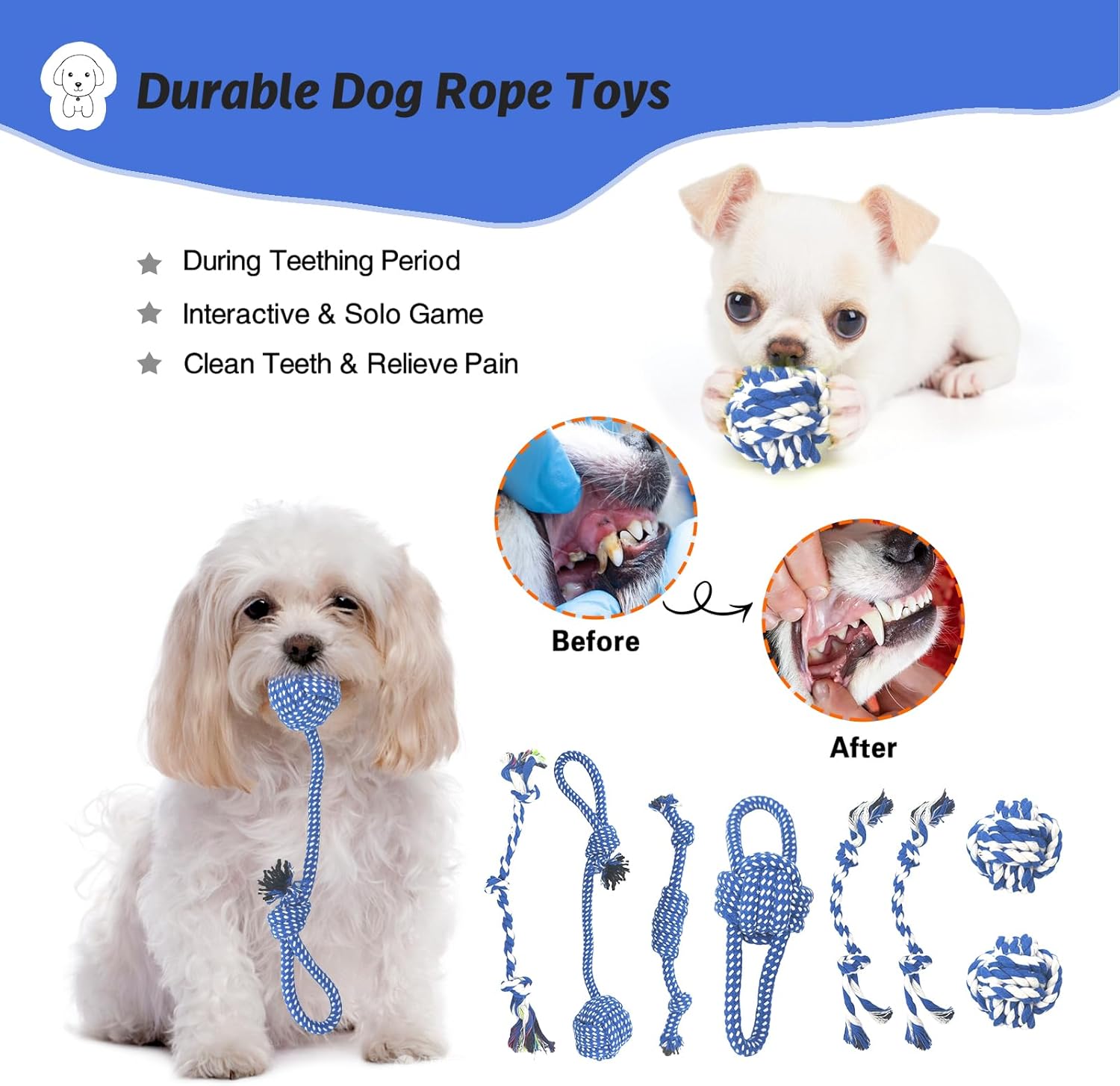 MRSOHRET 21 Piezas Juguetes Masticables para Cachorros - Serie Azul...
