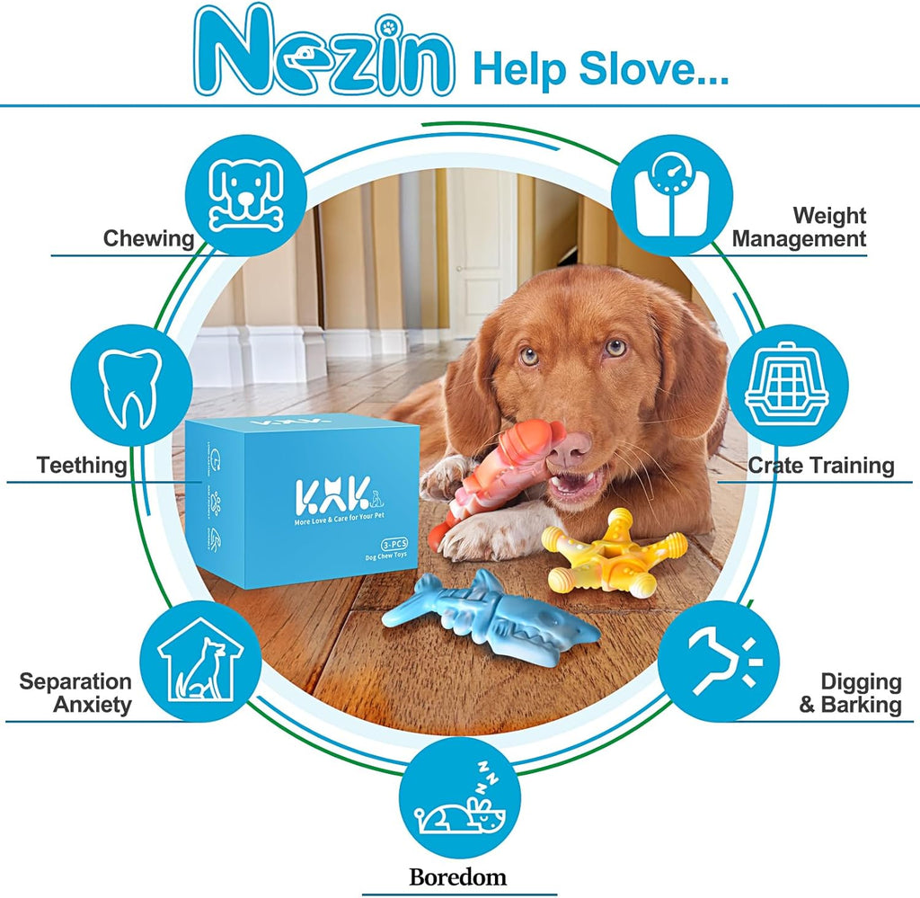 NEZIN Juguetes masticables para perros, juguetes indestructibles pa...