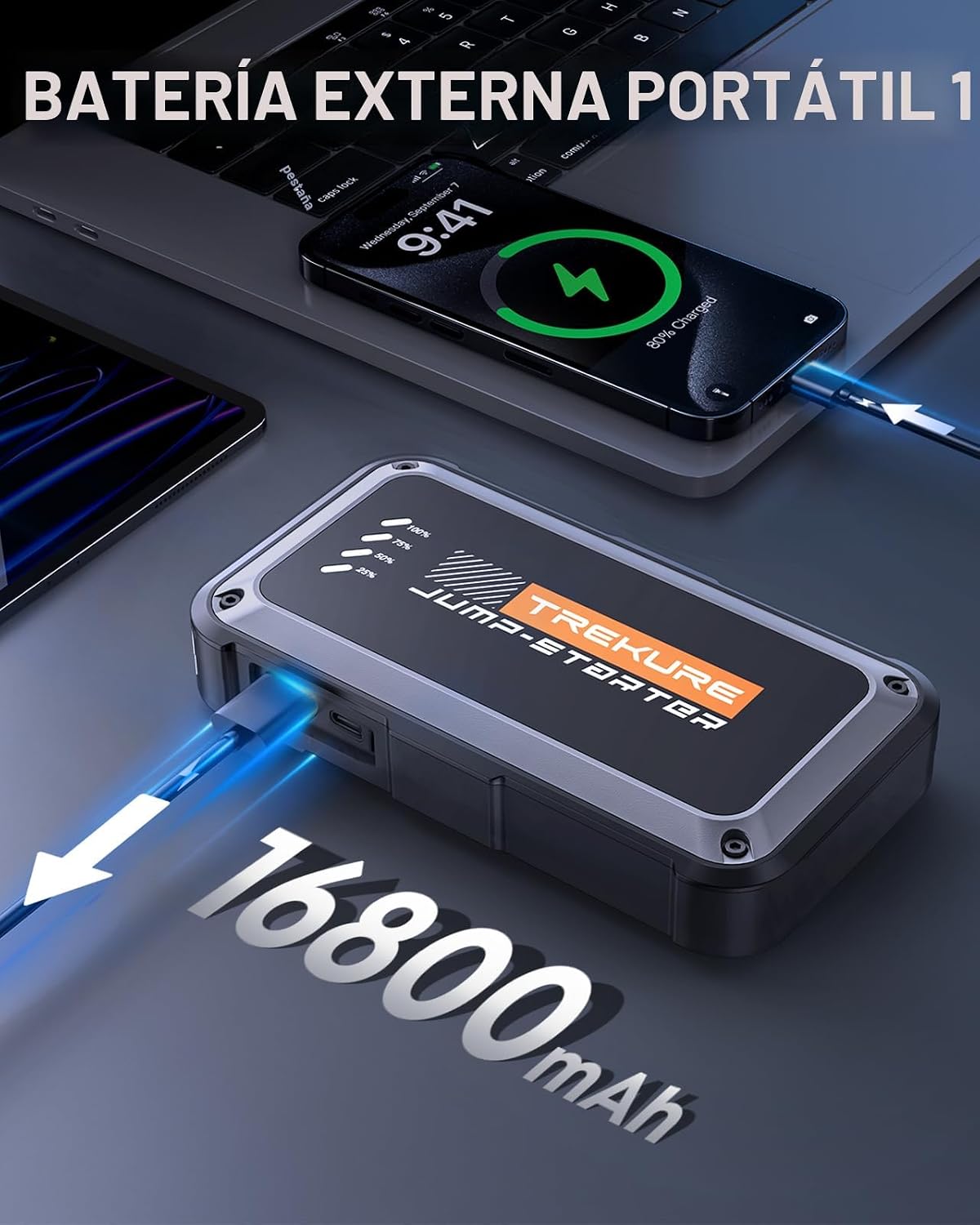 TREKURE Arrancador portátil de batería de automóvil 4000A 16800mAh...