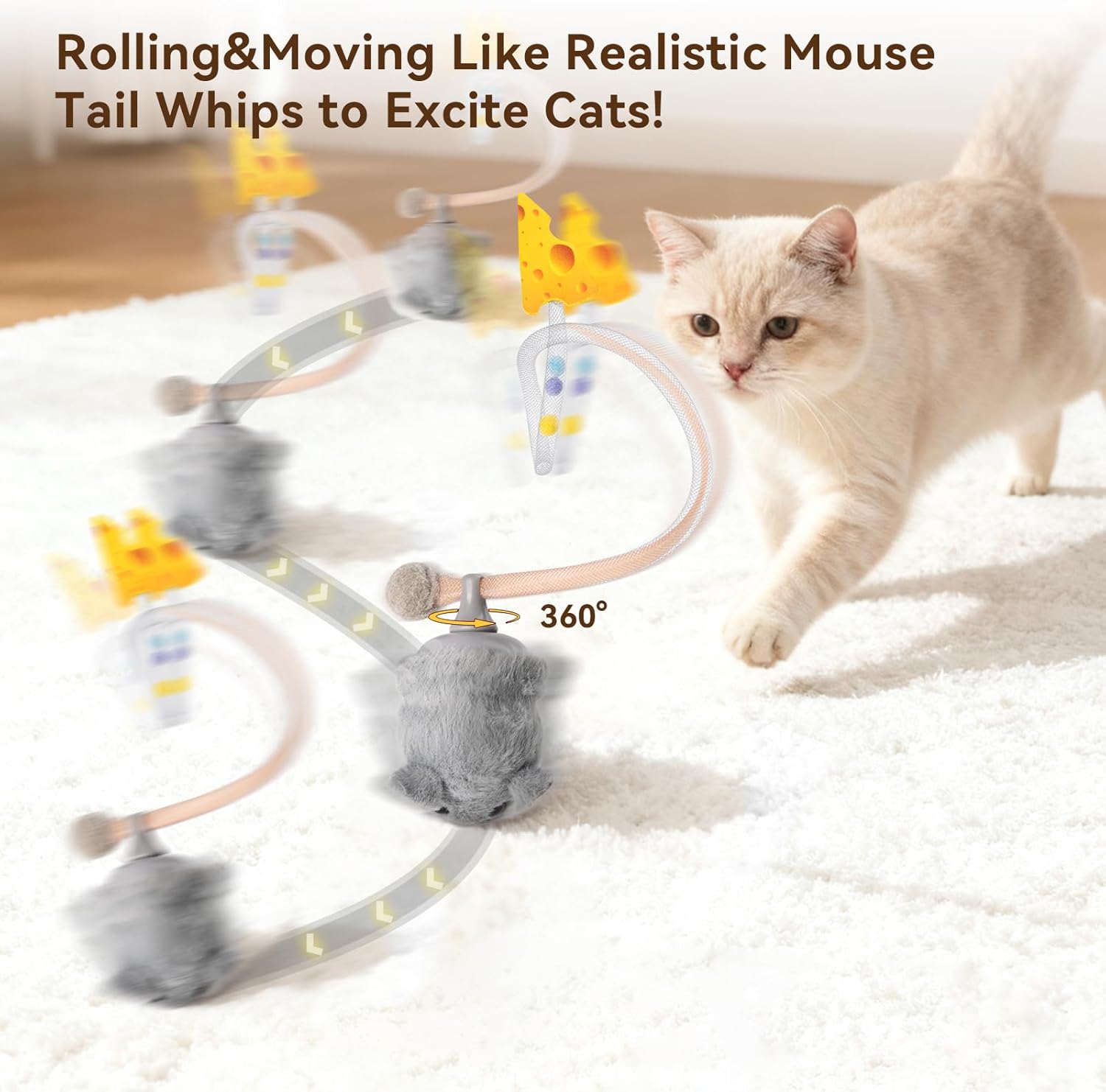Migipaws MigiMouse - Juguete interactivo para gatos con rodamiento...