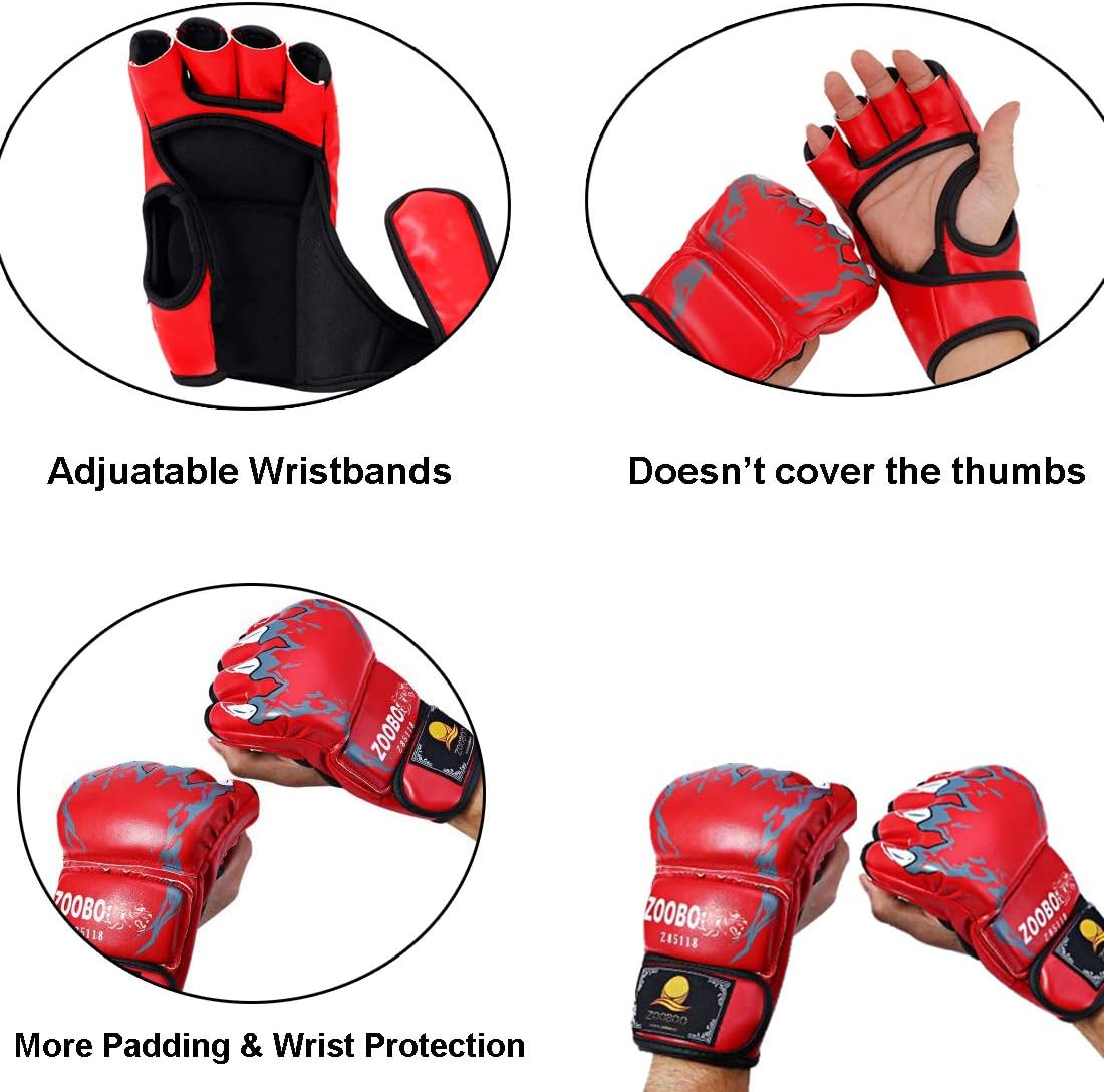 ZooBoo Guantes de MMA, guantes de boxeo de medio dedo, mitones de M...