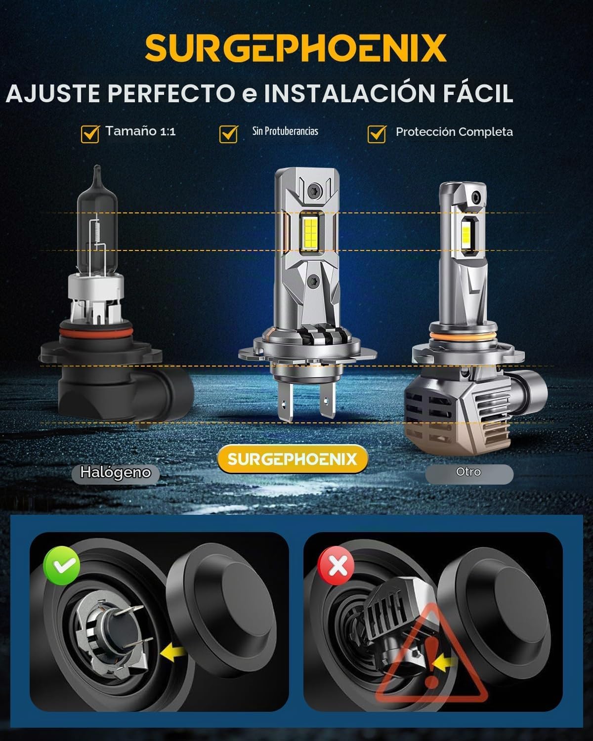 Bombillas Surgephoenix H7, 60000 lm, 1000% más brillantes, tamaño m...