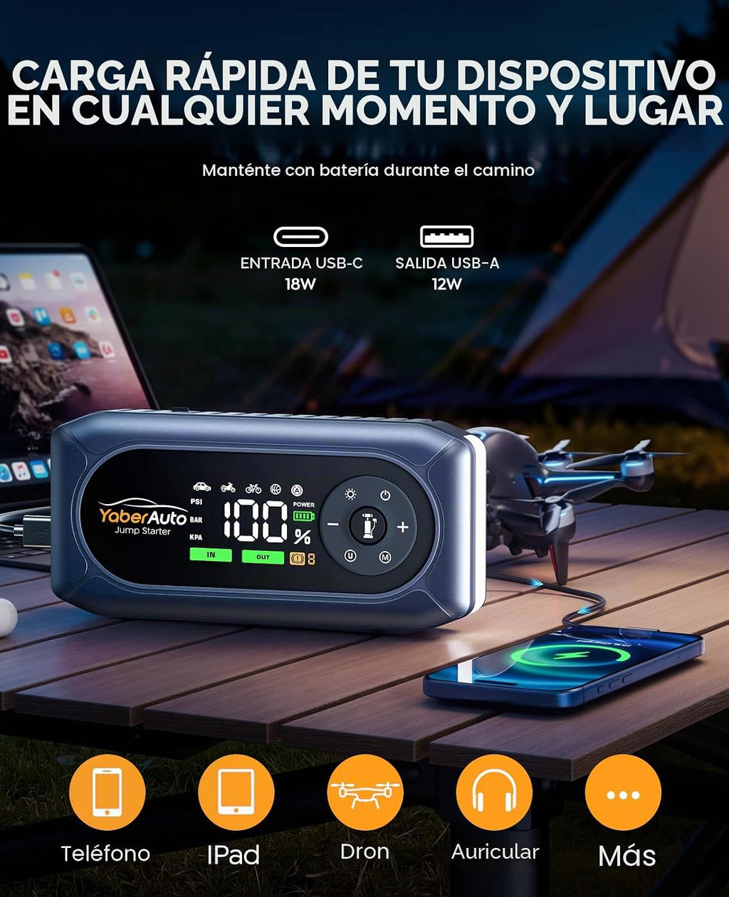 YaberAuto Arrancador de batería de coche de 5000 A con compresor de...