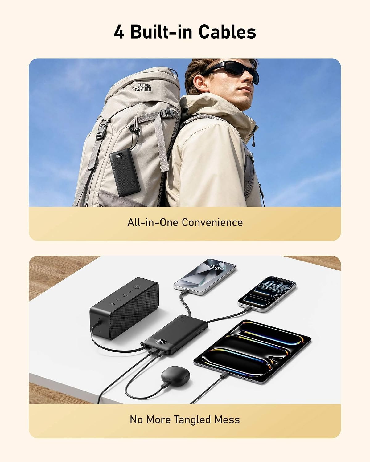 VEEKTOMX Cargador portátil con cables integrados, cargador de bater...