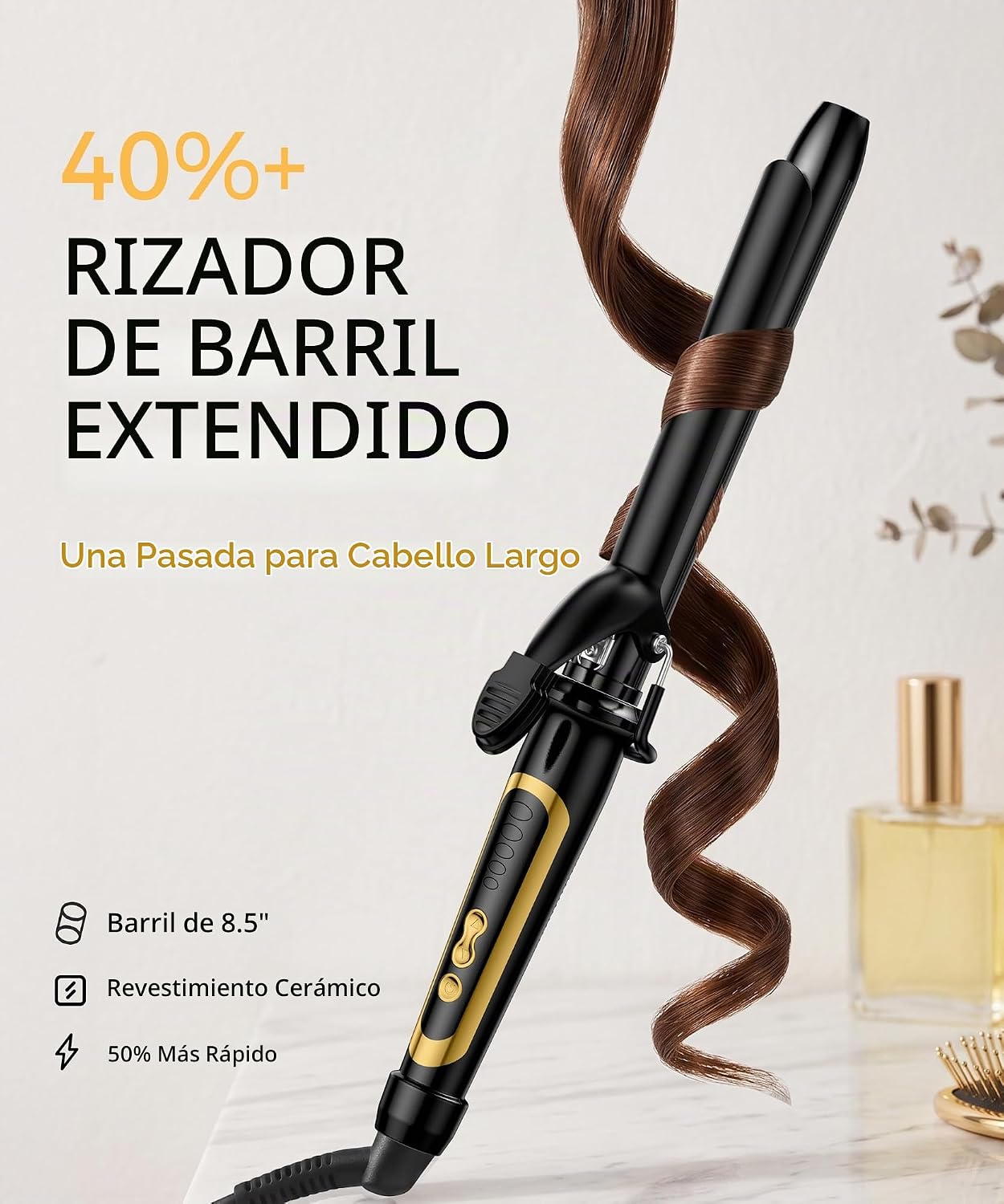Lanvier - Rizador de pelo con barril de cerámica de turmalina extra...
